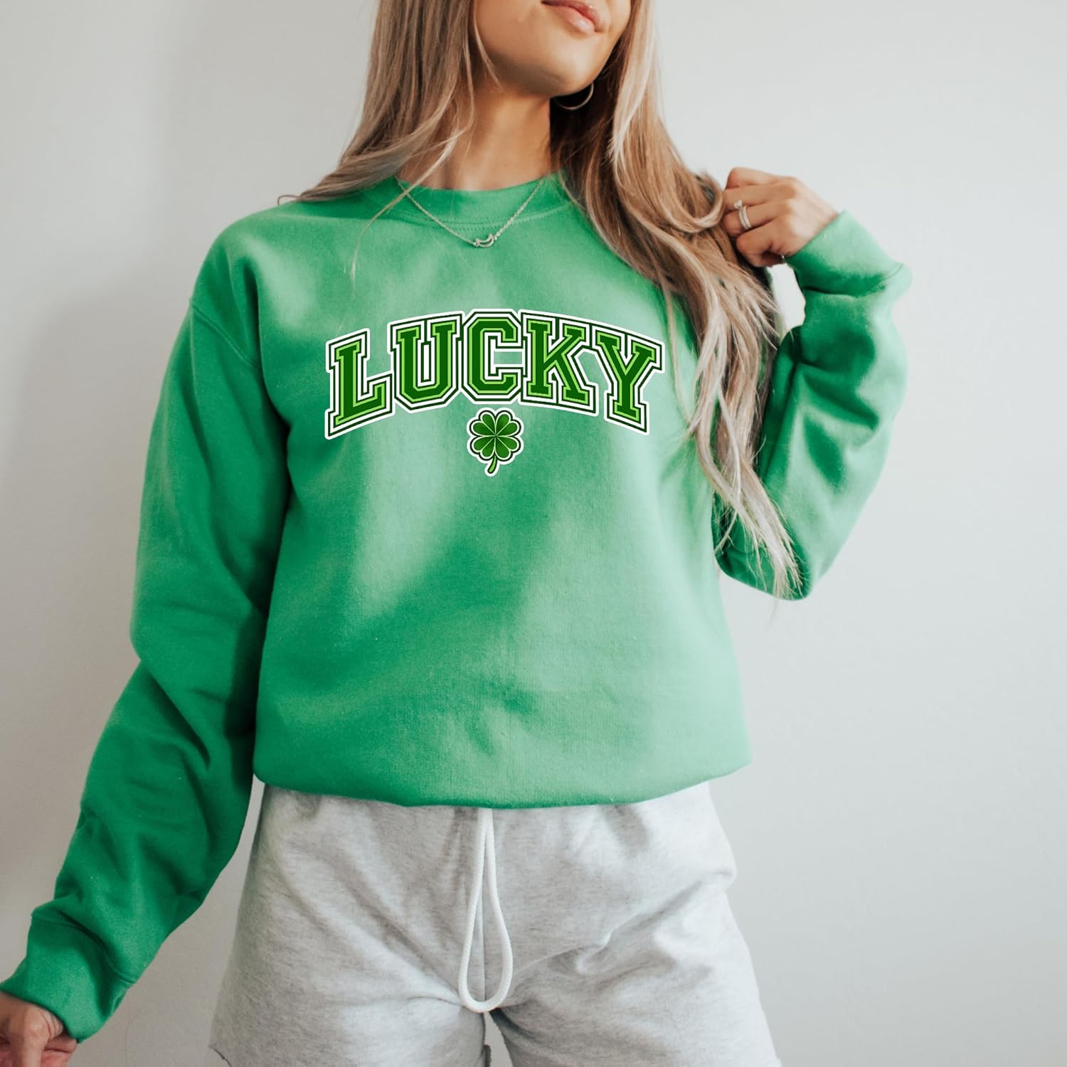 Lucky Shamrock Sweatshirt for Women – St. Patrick’s Day Green Crewneck Cute Clover Lucky Style - Image 5