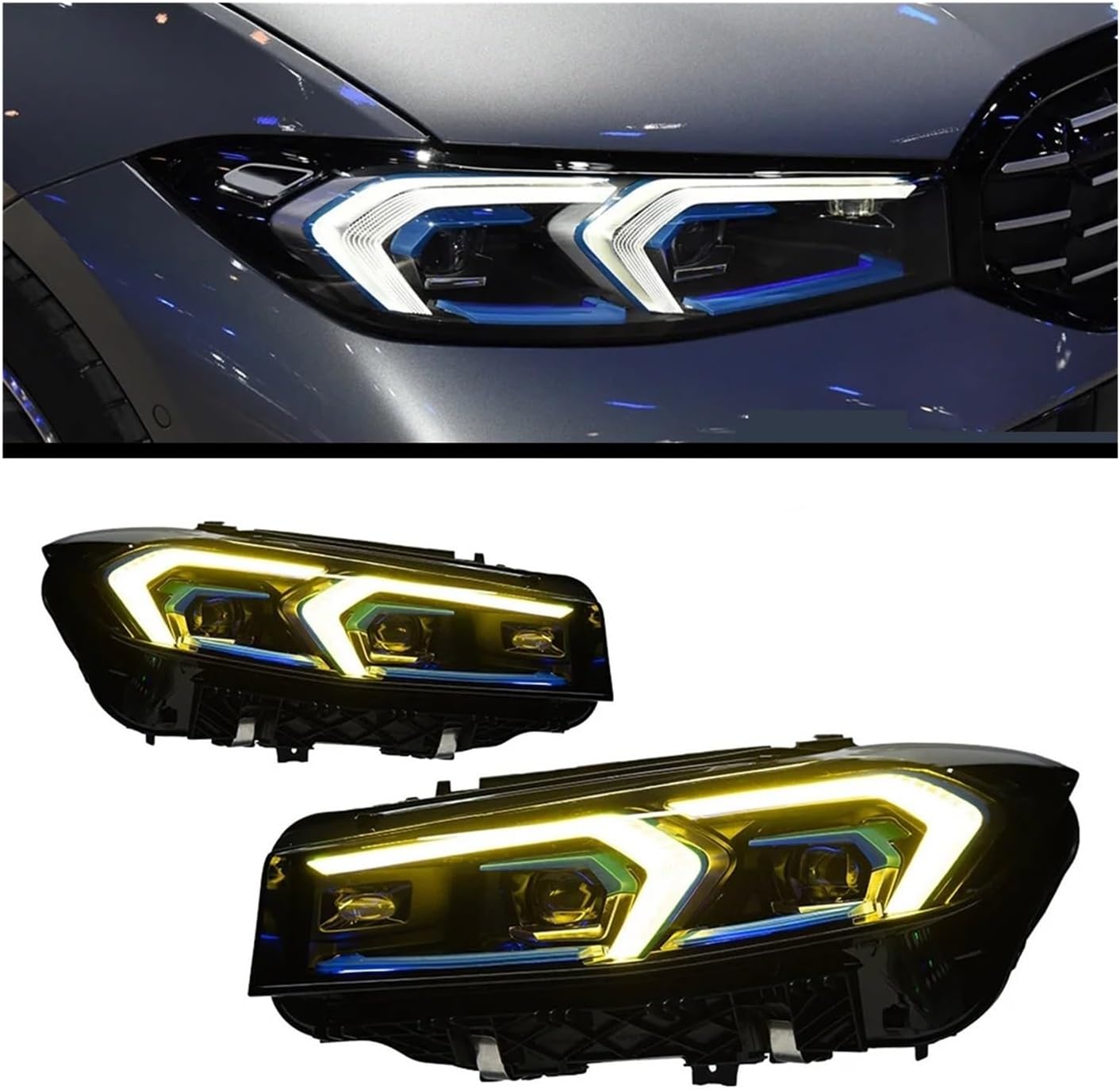 Automobile Lights Compatible With 3 Series G20 G28 2020-2022 Upgrade 330Li M Sports Midnight Set Package Bifocal Lens Lamp Exterior Accessories(Pre-ICI gold)