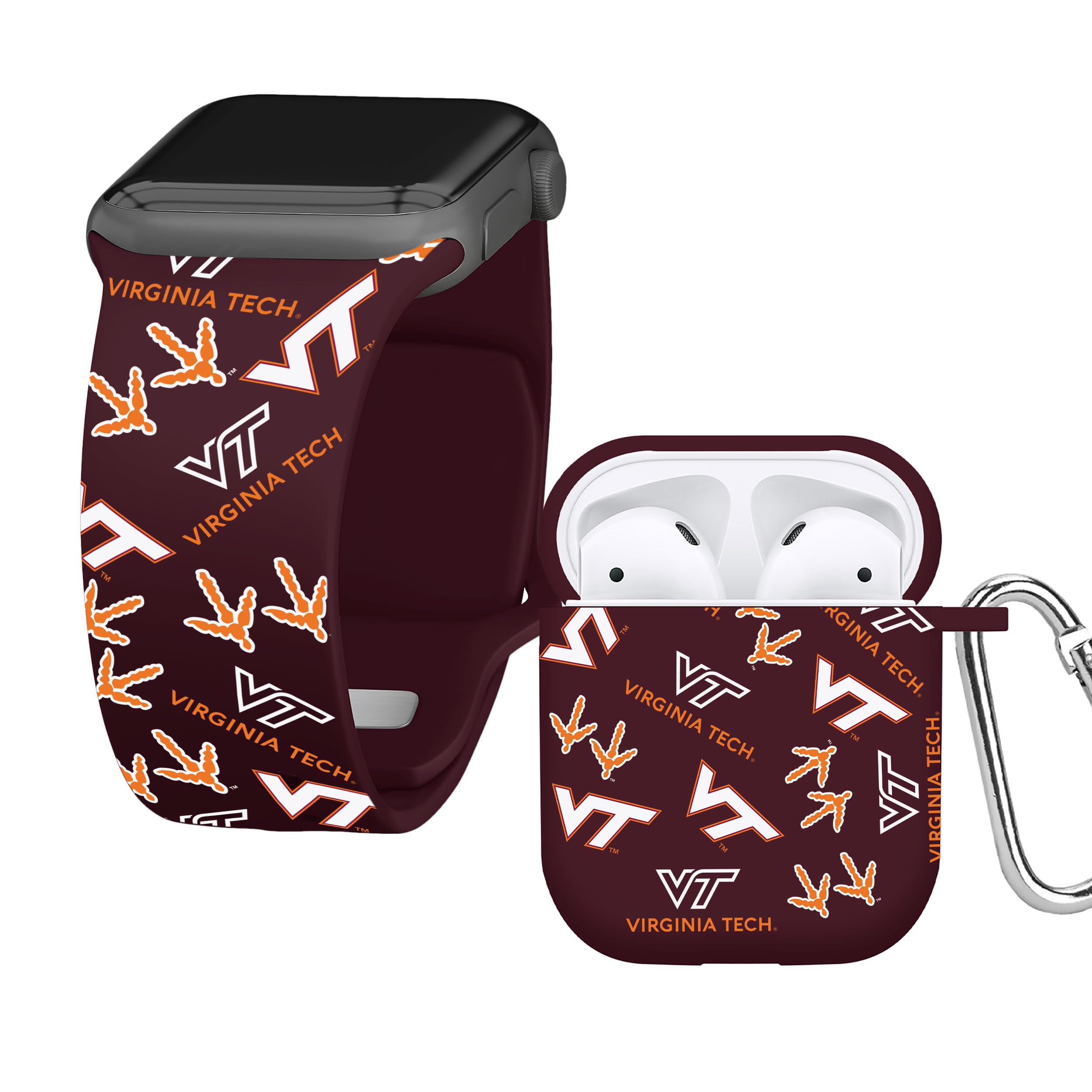 Affinity Bands Virginia Tech Hokies HD Combo Package Compatible with Apple Watch and AirPods Gen 1 & 2 (38/40/41mm Long Random)