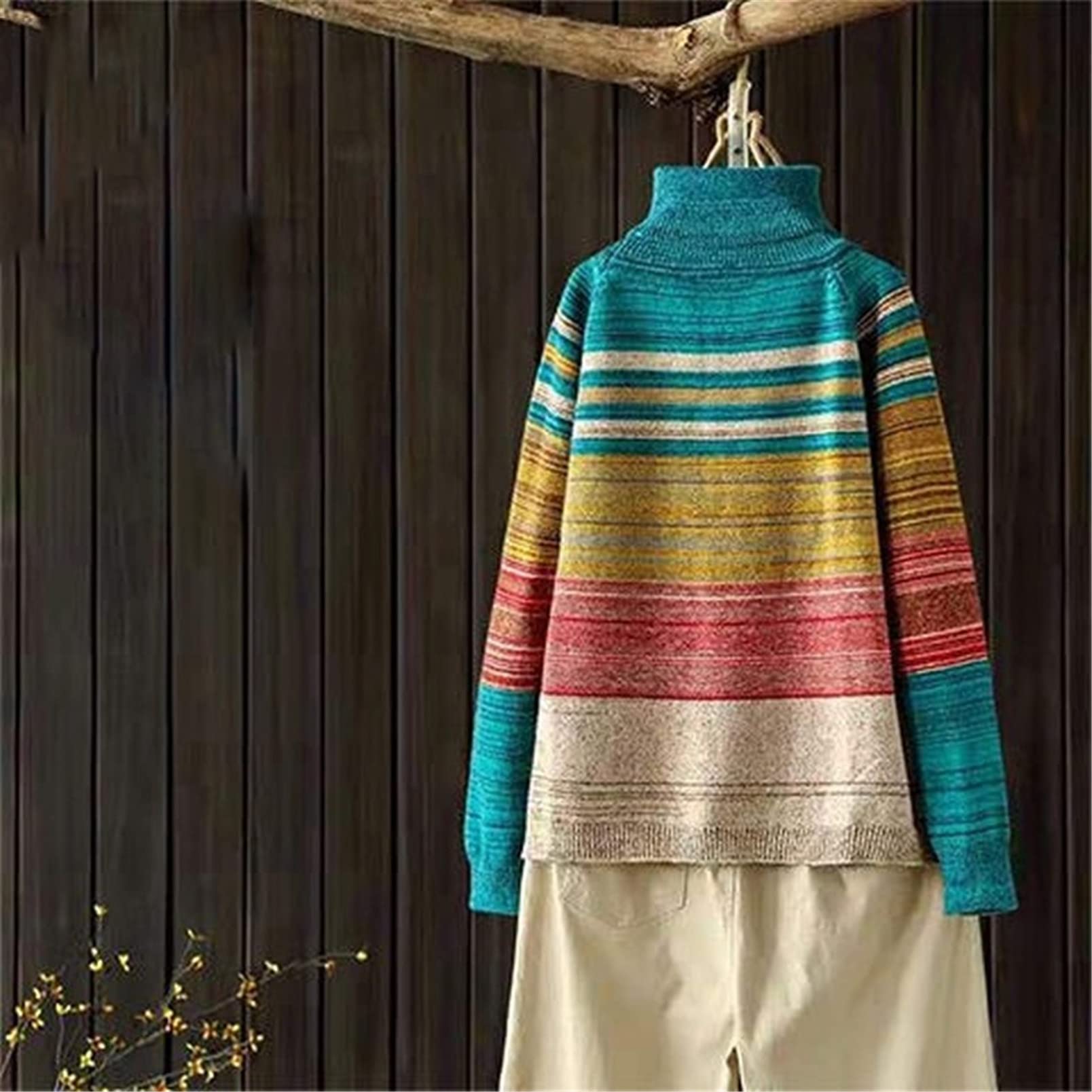Damski sweter na co dzień wąski golf jednolity kolor zima podstawowe topy dziki długi rękaw pulower dół