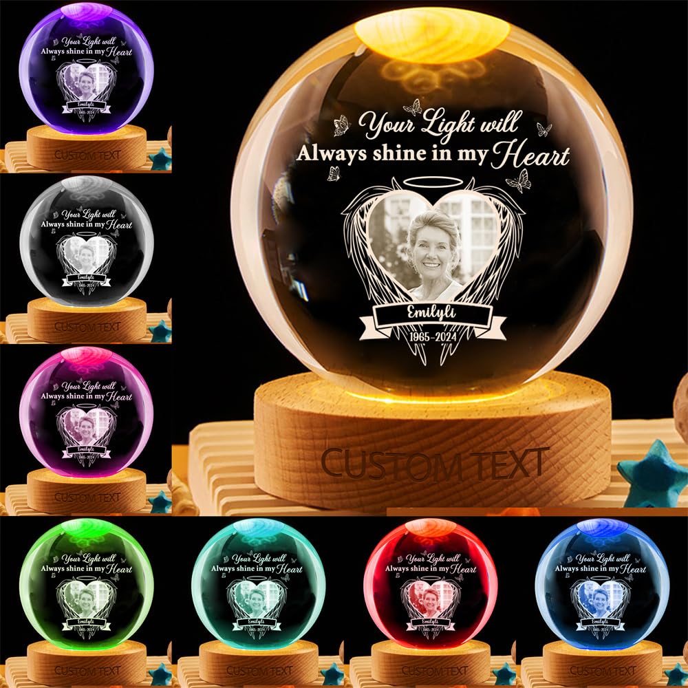 MYZQIFF When You Miss me Have no Fear Personalized Photo Memorial Crystal Globe Lamp, Custom Picture 3D Memory Crystal Ball Night Light Keepsake,Remembrance Sympathy Gift for Loss of Loved Ones