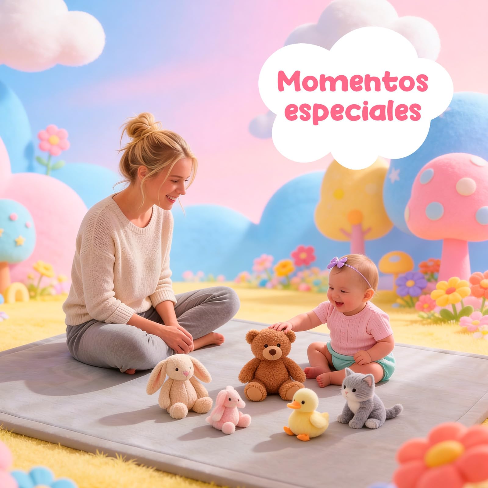 Alfombra de Juegos Bebé 150x150 cm – Alfombra de Memory Foam Acolchada 3 cm – No Tóxica, Antideslizante y Cómoda – Gran Tapete para Actividades y Gateo – Avec Maman