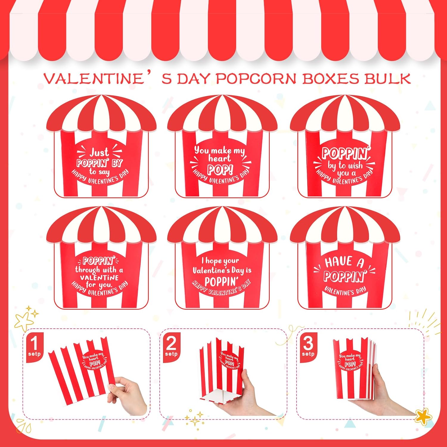 Qinyoung 36 Packs Valentines Popcorn Boxes Funny Snack Inspirational Gift Boxes Candy Cookie Container Have a Poppin Valentine's Day Decorations for Classmate School Coworkers Office Favor Supplies