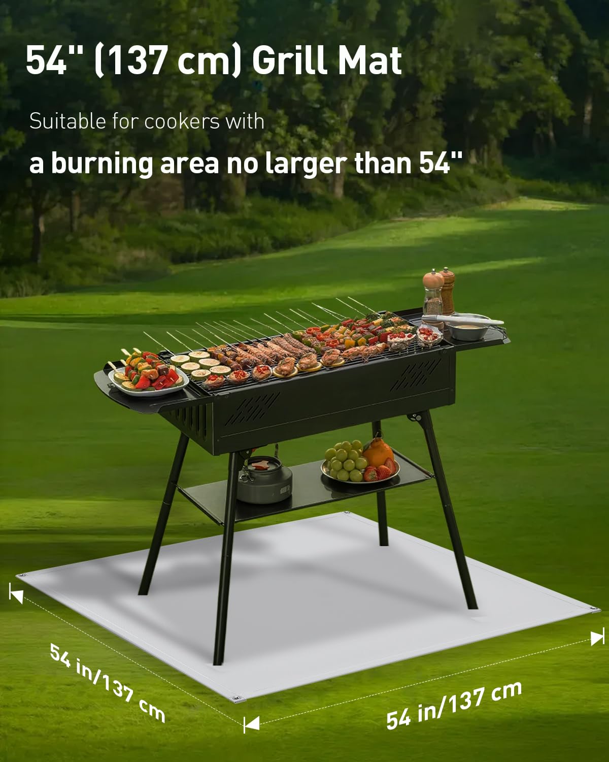 Pawfly Tappetini per Grigliate all'aperto, Tappetino per Grigliate Ignifugo da 137 cm x 137 cm, Resistente al Calore e Impermeabile per Barbecue e Caminetti, per Prati, Terrazze e Patii all'esterno