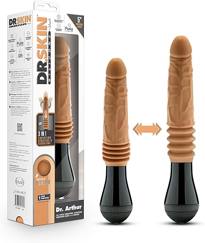 Blush Novelties Dr. Skin Silicone Dr. Arthur - Consolador vibrador, giratorio y empujador grande de 10.5 pulgadas con 3 velocidades, puria platino