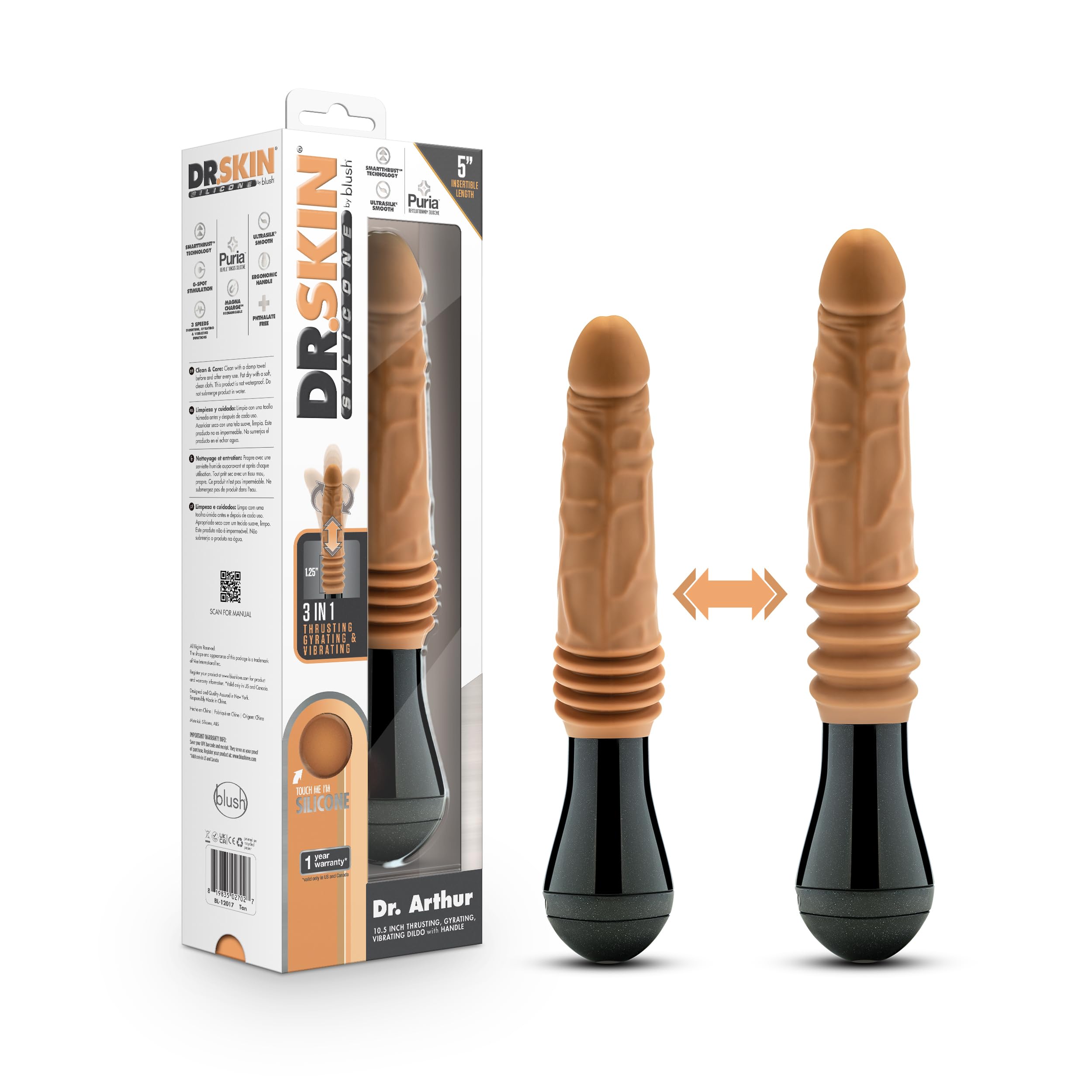 Blush Novelties 88311: Dr. Skin Silicone Dr. Arthur Thrusting Gyrating  Vibrating Dildo Tan : Amazon.ca: Health & Personal Care