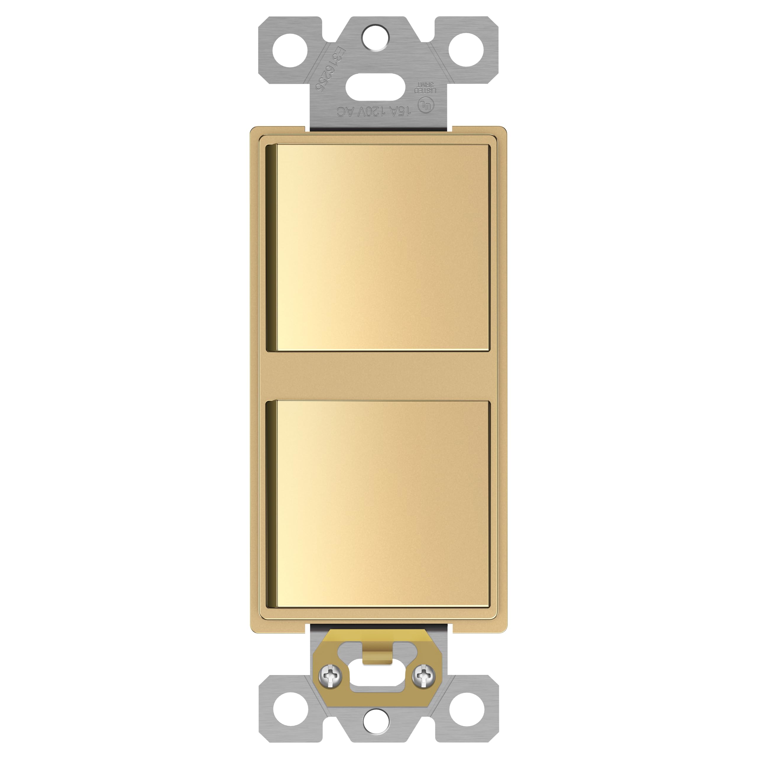 Photo 1 of ENERLITES Double Paddle Rocker Decorator Switch, Ground Terminal, Clamp-Type Back Insert Wiring, Copper Wires Only, Single Pole, Residential/Commercial Grade, 15A 120-277VAC, 62834-GD, Gold