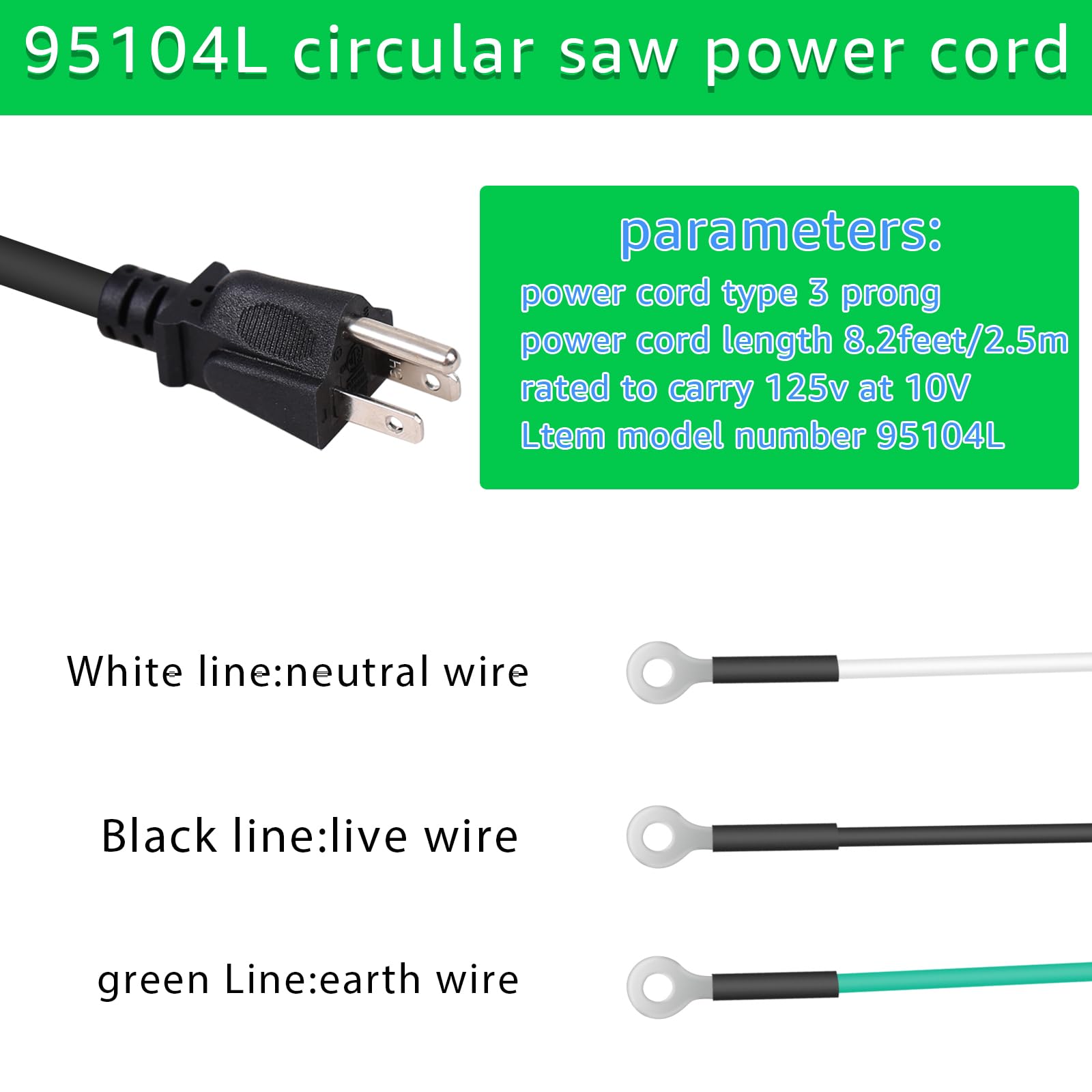 95104L - Conjunto de cable de repuesto para sierra circular Skilsaw SPT Series (SPT55/SPT77W/SPT70WM/SPT78W más), cable de sierra circular compatible con sierras helicoidales SKILSAW