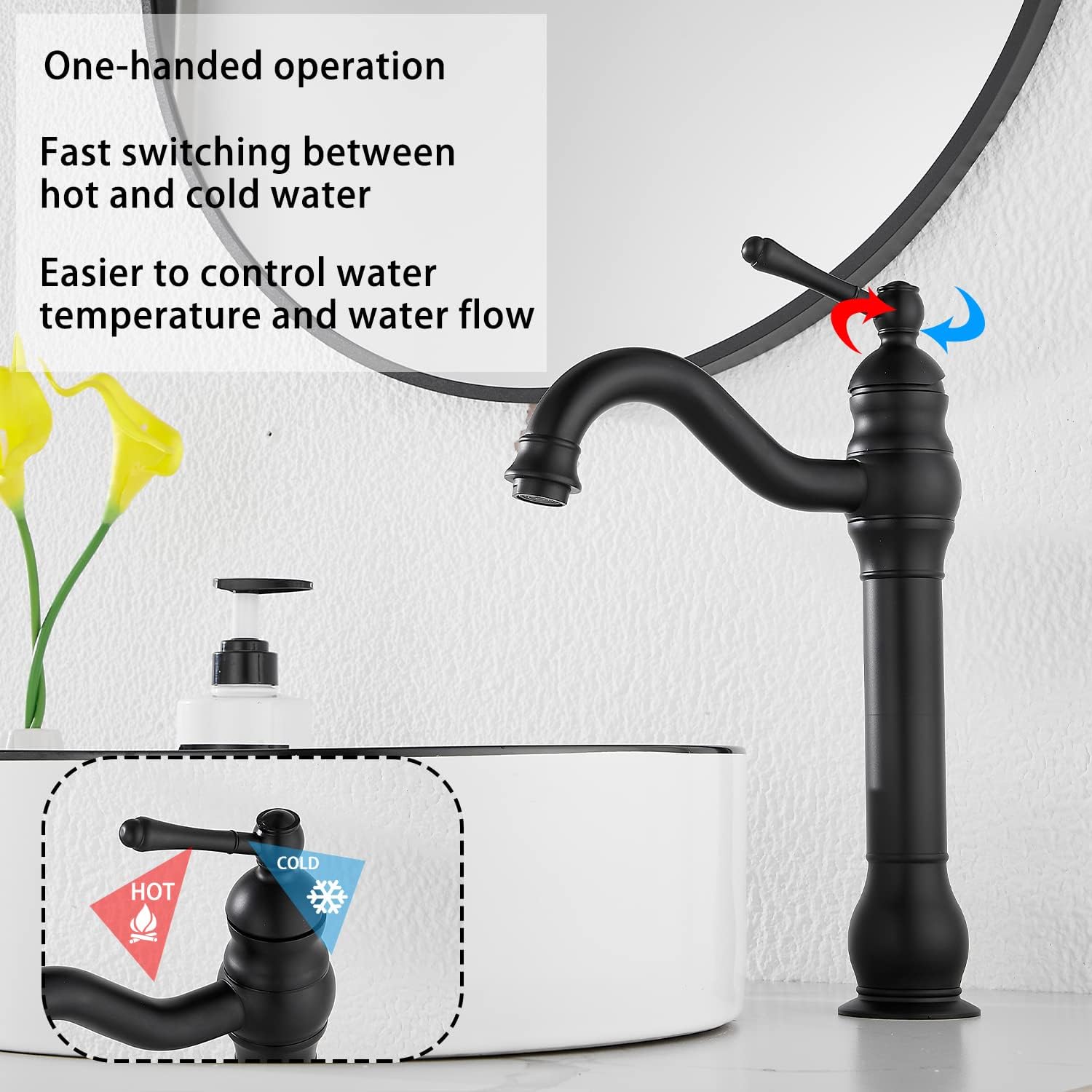 One-Day Sale: Up to 70% Off Black Bathroom Faucet GGStudy 360° Swivel Single-Handle One Hole Bathroom Vessel Sink Faucet Matching Pop Up Drain
