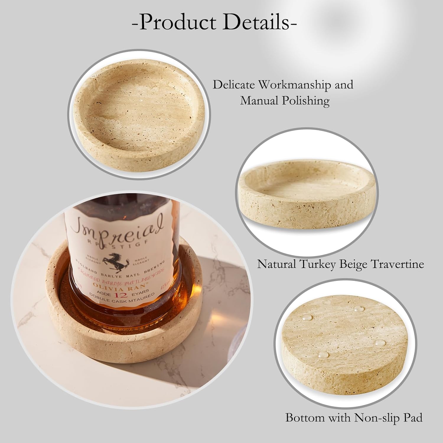 100% Travertine Marble Wine Bottle Coaster,Champagne Bottle Holder,Marble Wine Chiller,Beige
