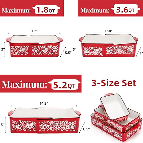 Miniatura 2 de Juego de 3 platos de cerámica para hornear, cacerolas profundas antiadherentes para horno, microondas y lavavajillas, utensilios rectangulares de