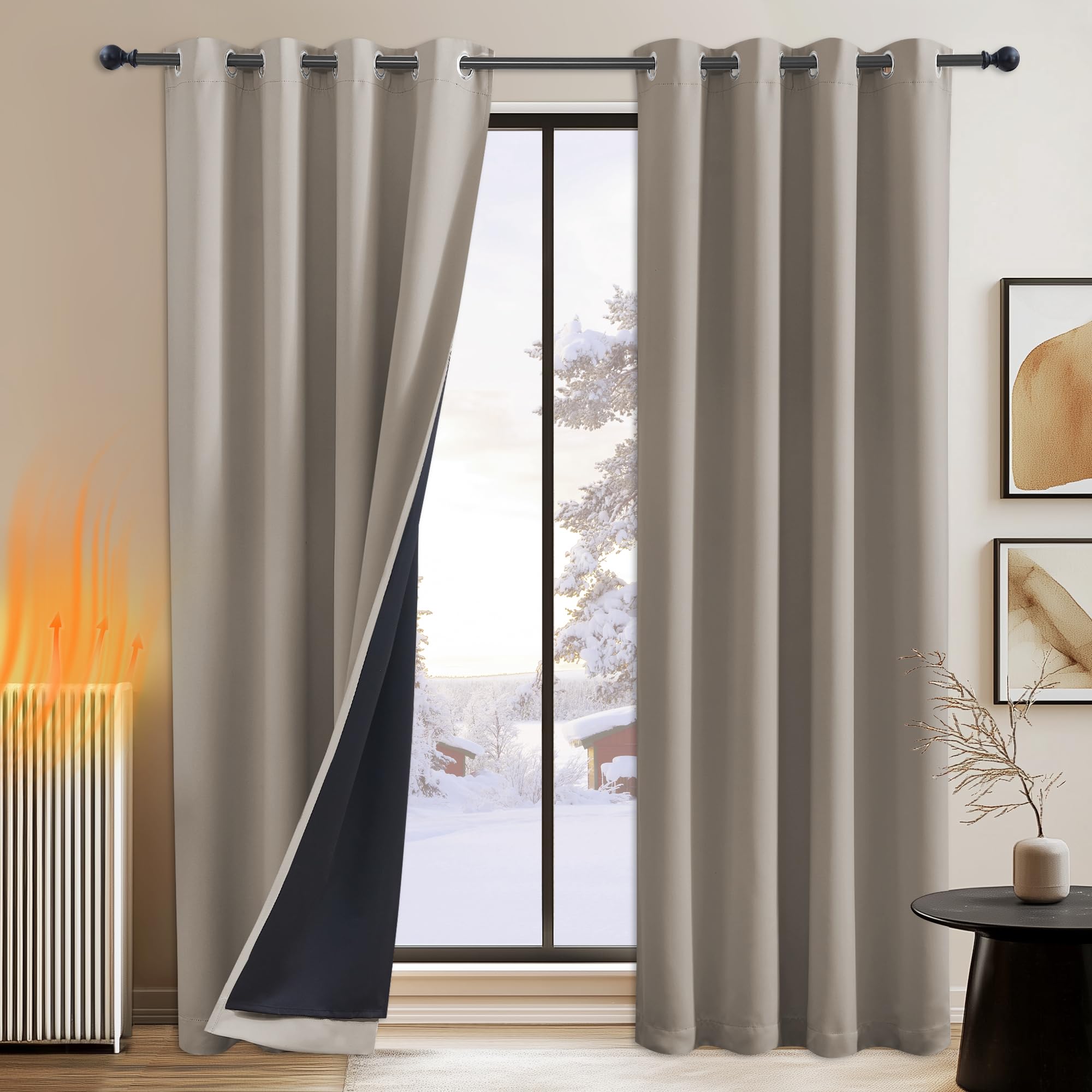 PONY DANCE Cortinas Salon Opacas 2 Piezas 140x240 CM Cortinas Termicas Aislantes Frio Calor Cortinas 100% Blackout con Ojales Cortinas Opacas Aislantes Luz, Arena