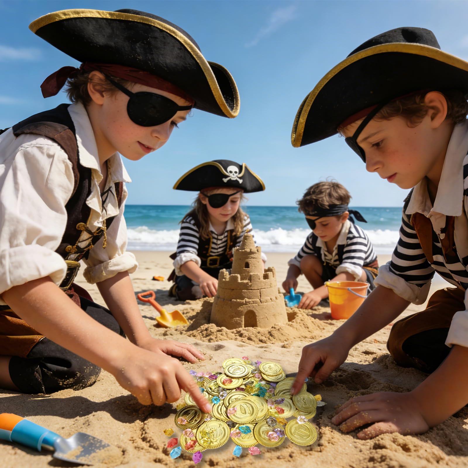 160 Piezas Monedas de Oro Piratas Juguetes, Monedas Chocolate, Gemas Infantiles | para búsquedas del Tesoro, Bolsas de Fiesta, Recuerdos, cofres del Tesoro, Juguetes Piratas y Celebraciones