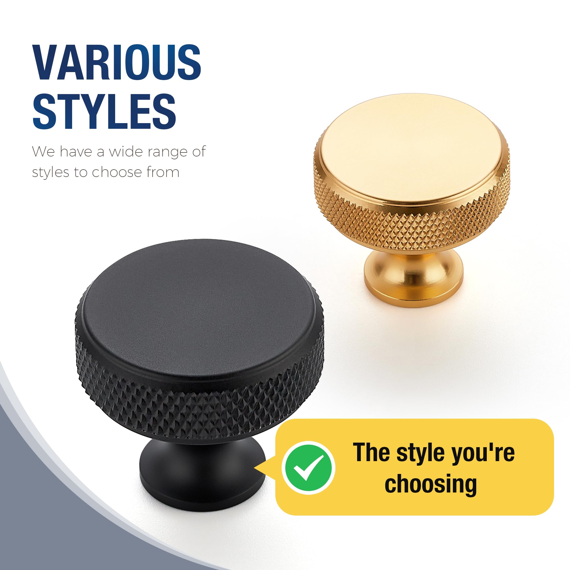 JOY DECOR Lot de 25 boutons de placard de cuisine noirs mats moletés ronds solides à trou unique pour meubles, commodes, poignées noires