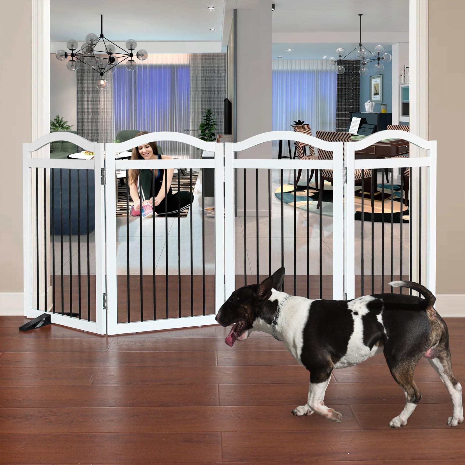 SFJC Foldable Freestanding Dog Gate With Door Indoor