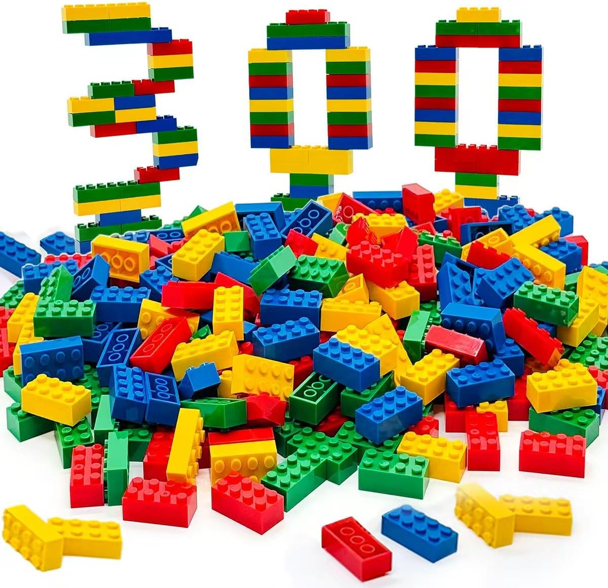 Taken All 300Pieces Classic Building Bricks Blocks Toy Set 2x4 MOC Building Basic Bricks Parts and Pieces Compatible with Major Brands Construction Toys for Kids 6 yr+ (Red, Yellow, Blue, Green)