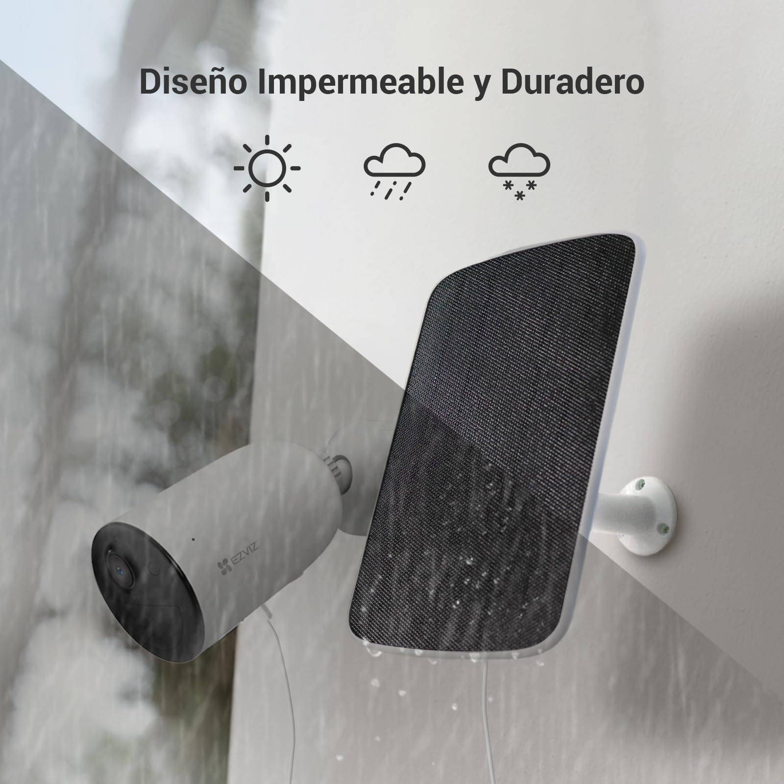 EZVIZ Panel Solar-F Fuente de Alimentación con Puerto Tipo C, para Cámaras Vigilancia WiFi Exterior con Batería, Impermeable, Montaje Ajustable, 4,2W, Fuente de Alimentación Continua (con Cable de 4m)