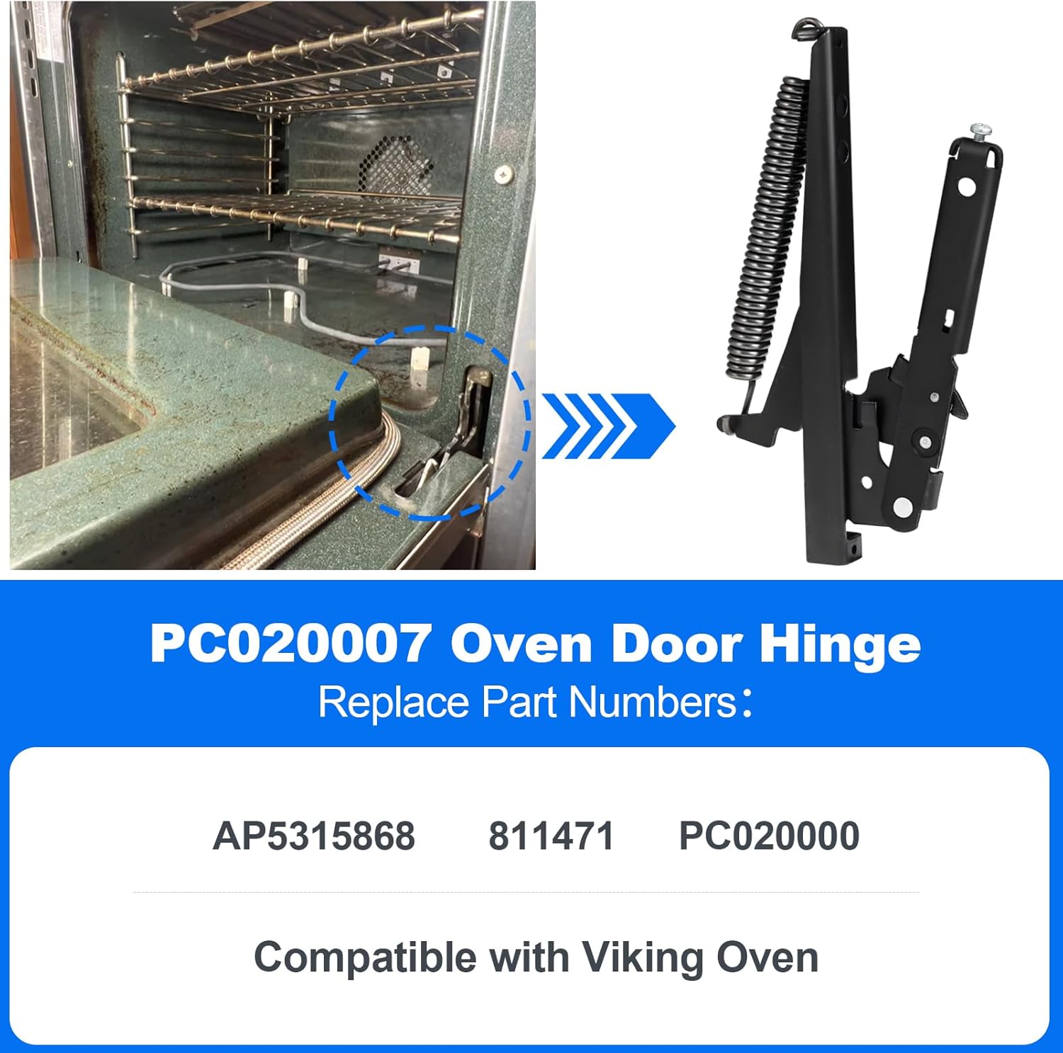 PC020007 Range Oven Door Hinge Compatible with Viking EVGIC485 SVGIC305DSI VGIC305 VGIC305DSI VGIC307 EVGIC305 VGIC307DSI VGIC485,Replace AP5315868 811471 PC020000 Range Oven Door Hinge