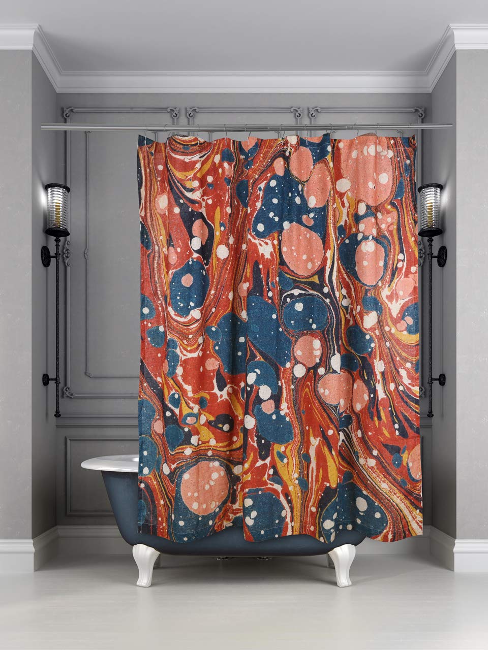 Thomas Paul - Cortina de Ducha de algodón, diseño Estampado, Multicolor
