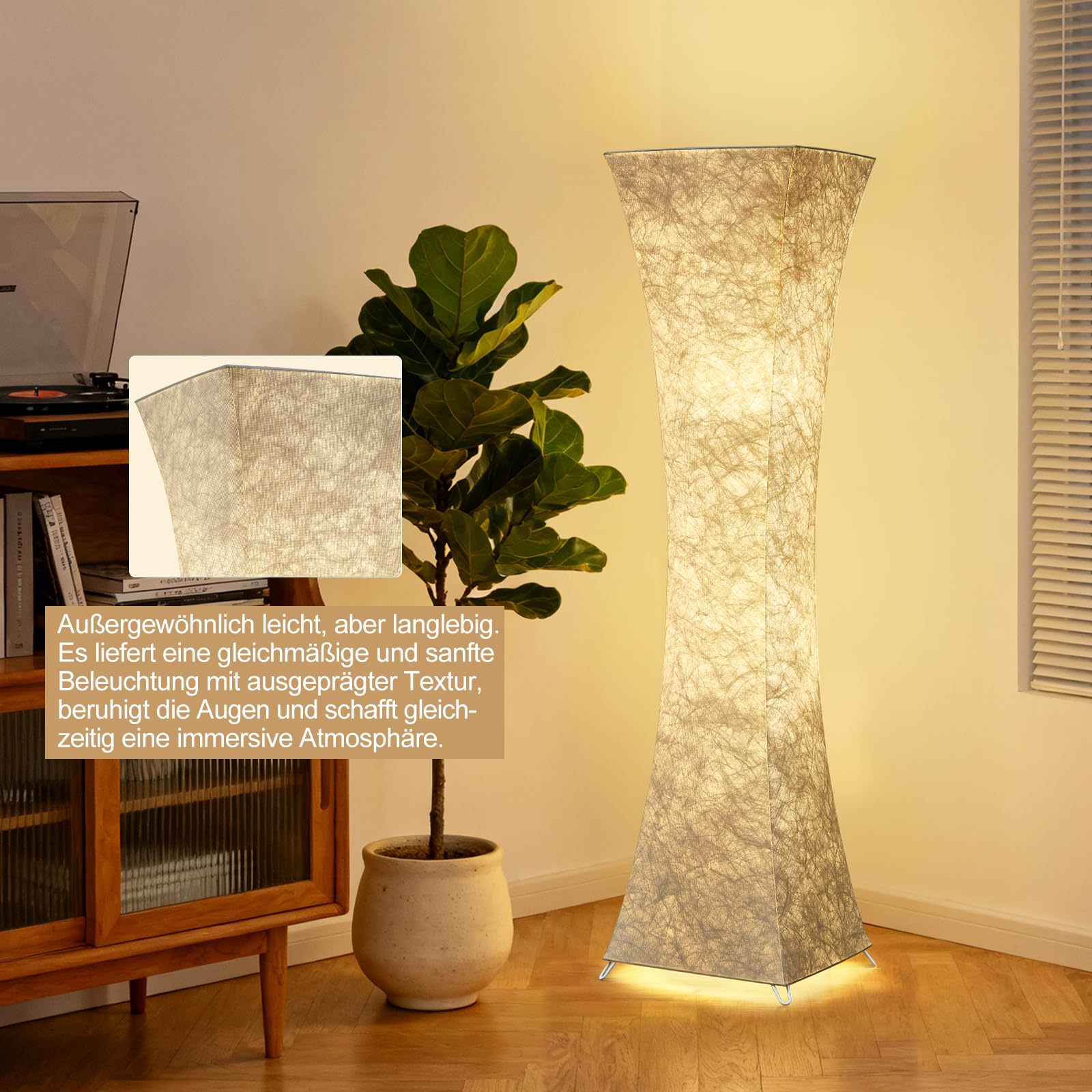 GyroVu 47“ Stehlampe für Wohnzimmer, Farbtemperatur Einstellbar LED Stehleuchte, mit Weißer Stofflampenschirm, Säulenstehlampe für die Ecke,Schlafzimmer, Büro und Wohnzimmer, Leuchtmittel enthalten
