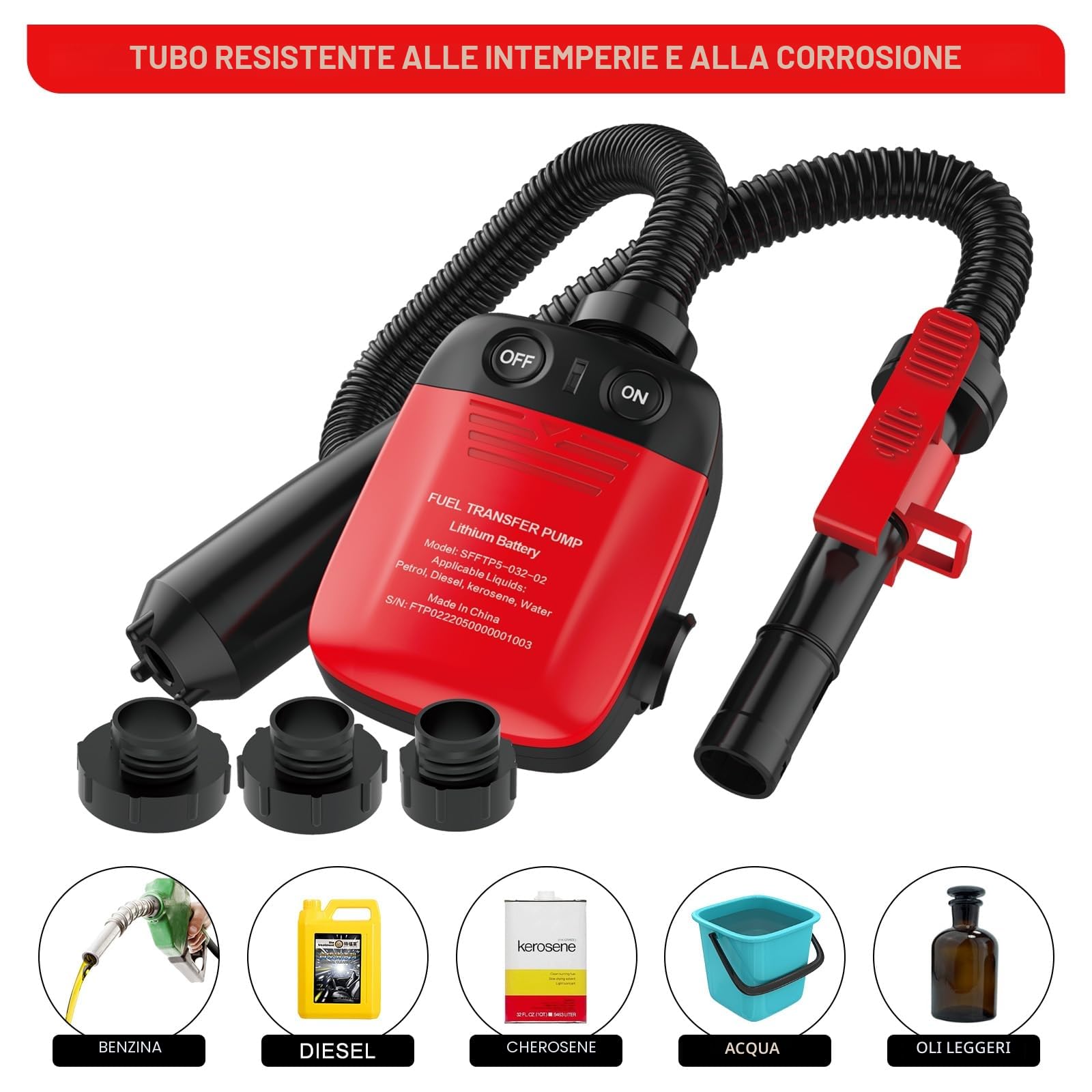 Pompa di Trasferimento del Carburante con Sensore di Arresto Automatico, Pompa Travaso Gasolio Elettrica con Adattatore di 3 Dimensioni-2,4GPM