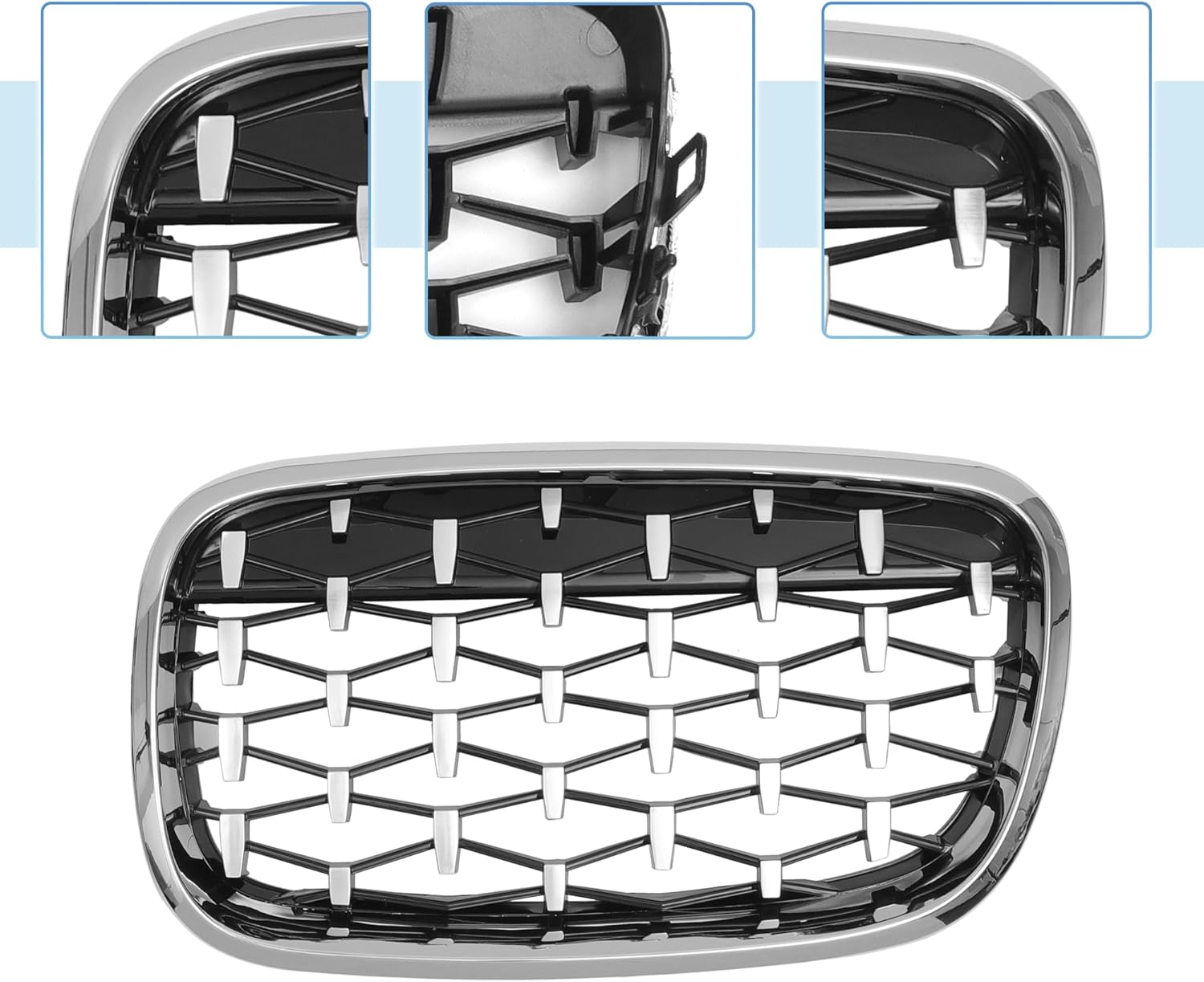 X AUTOHAUX Front Hood Bumper Grille Grill for BMW X5 X6 E70 No.51137157687/51137157688 Front Bumper Kidney Grille Grill Diamond Star Silver Tone 1 Pair