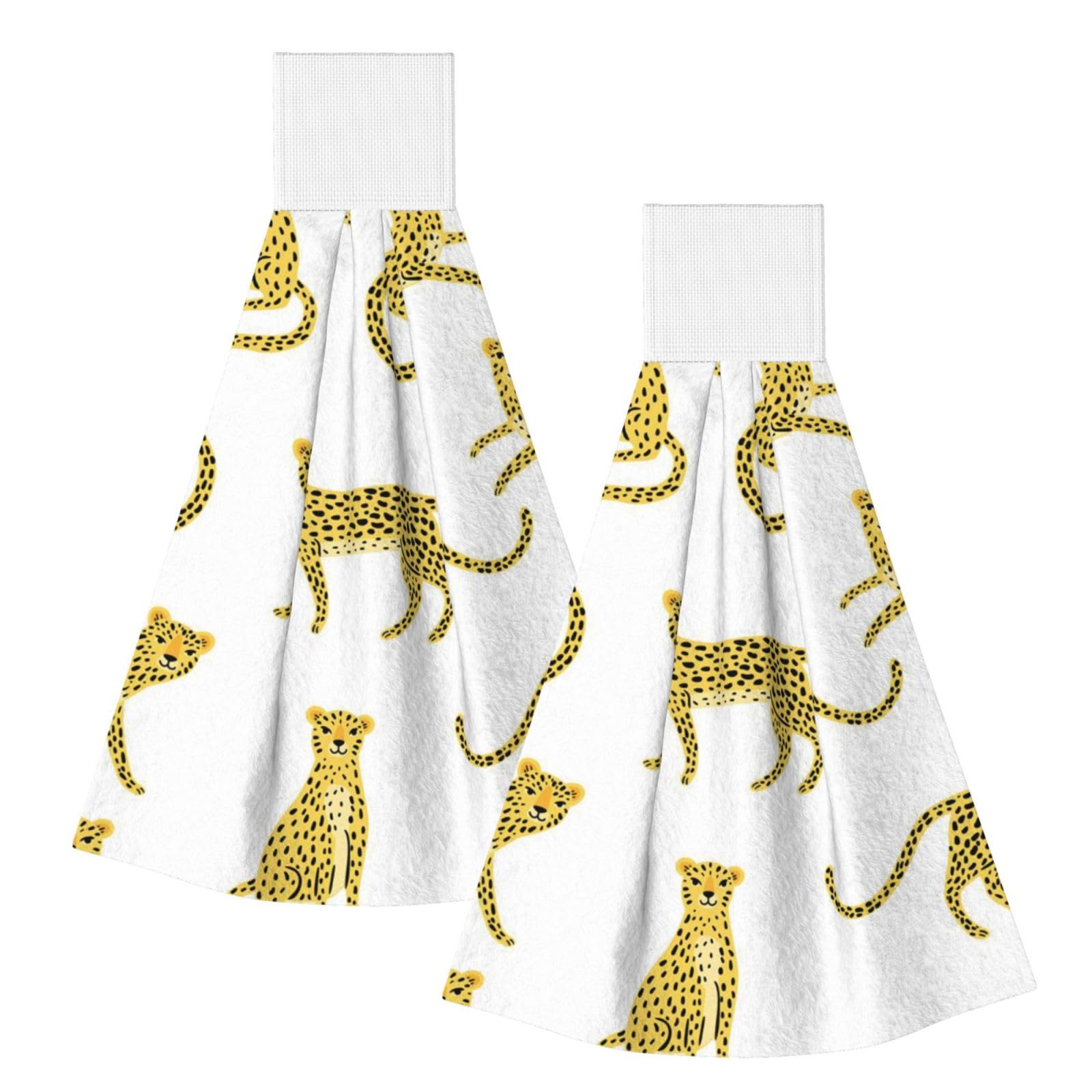 DOPKLNA Cartoon Leopard, 2 Pcs Hanging Coral Fiber Hand Towels for Bathroom, Absorbent Kitchen Towels