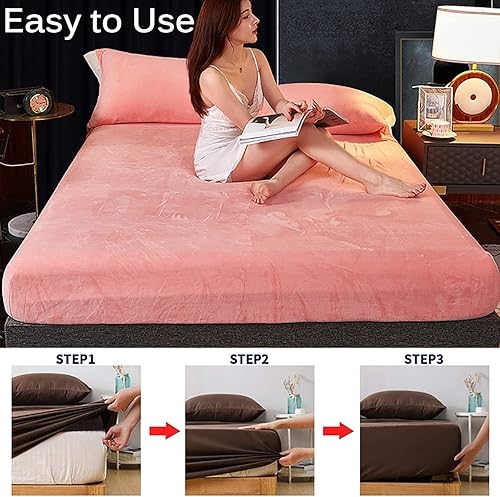 Miniatura 3 de Sábanas de cama cálidas, funda de colchón de franela gruesa, sábana bajera de color sólido para dormitorio de hotel, funda protectora de colchón de
