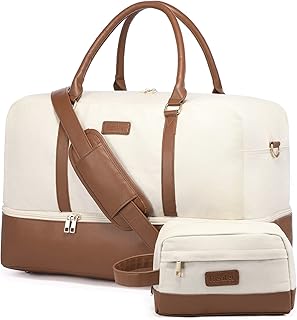 Travel Canvas Duffle Bag for Women with Toiletry Bag, Large Carry on Overnight/Weekender Bag with Shoe Compartment,Waterproof Weekend Mommy Hospital Bags for Labor and Delivery