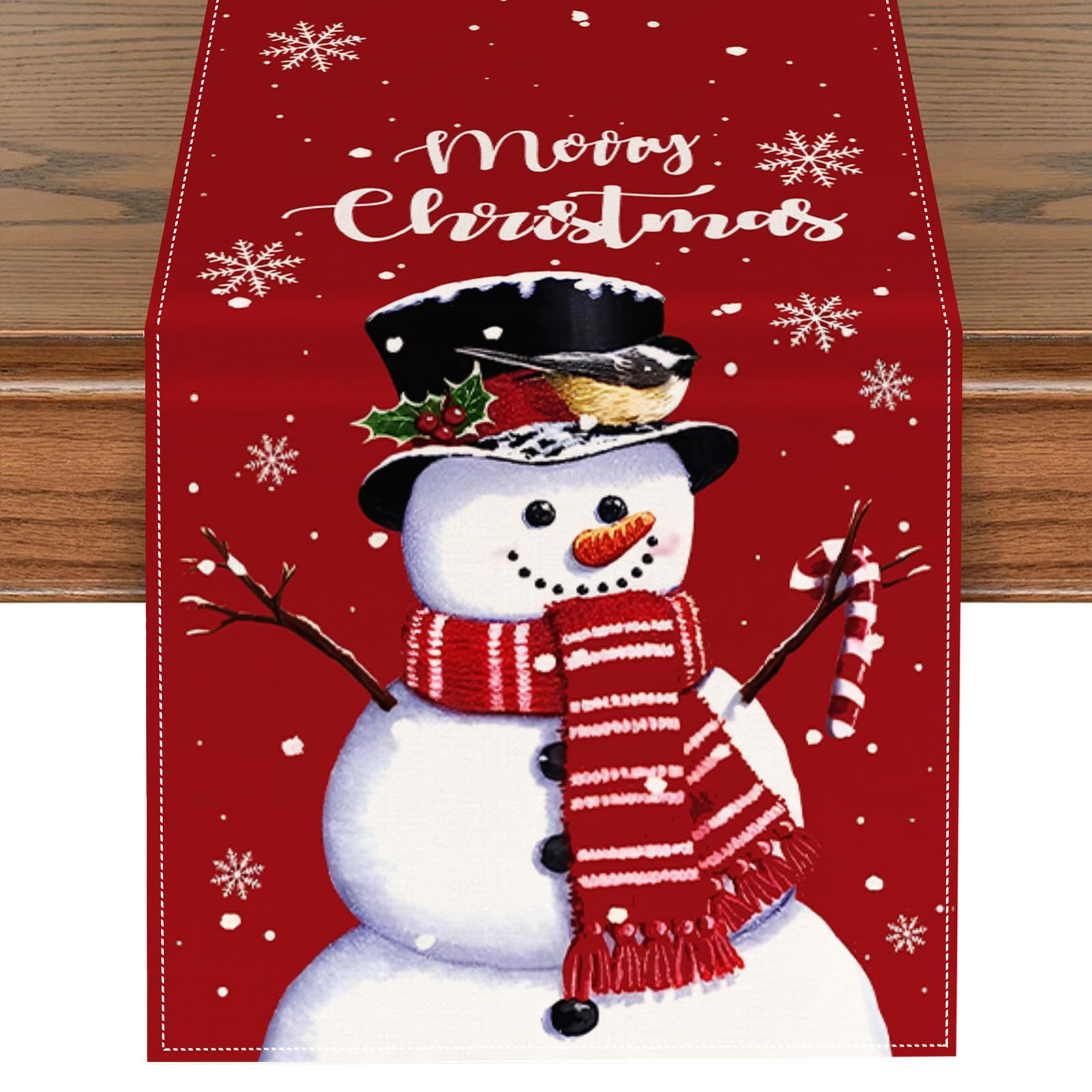 ZCHOMI Christmas Table Runner 13x72 Inch - Red Black Plaid With Cardinals & Poinsettias
