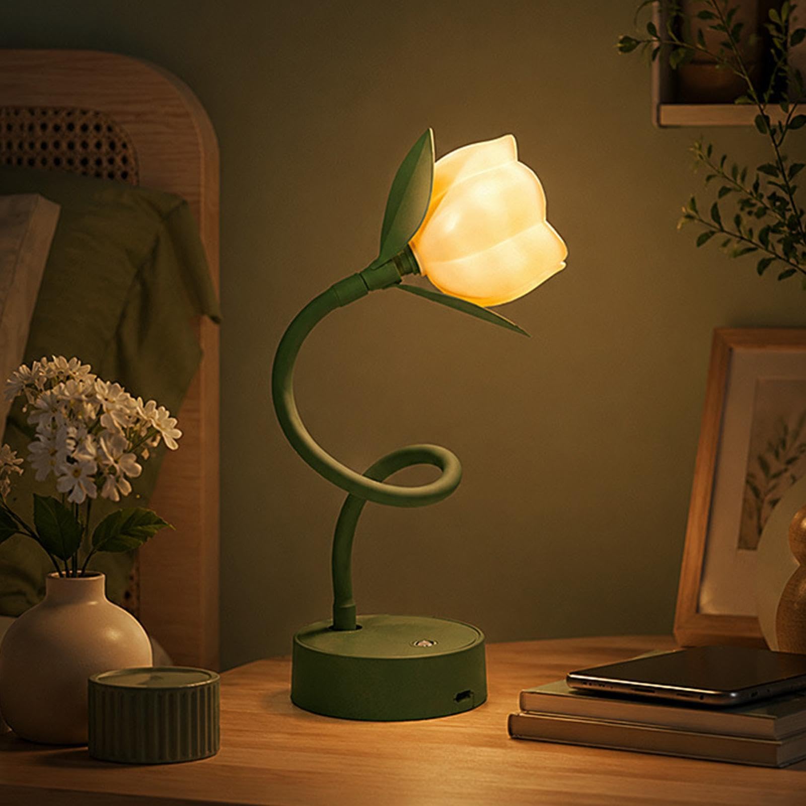 Aplique de Pared de Flor Luz Nocturna Inalámbrica con Cuello de Ganso