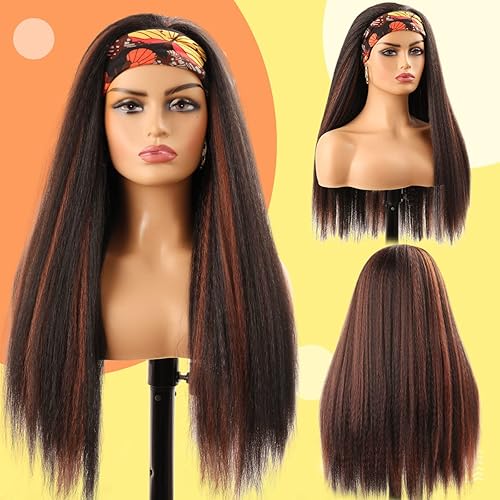 Miniatura 2 de Civrie Pelucas largas y rectas para mujeres negras, pelucas Yaki negras, pelucas de pelo lacio Yaki, pelucas sintéticas de parte media, pelucas afro