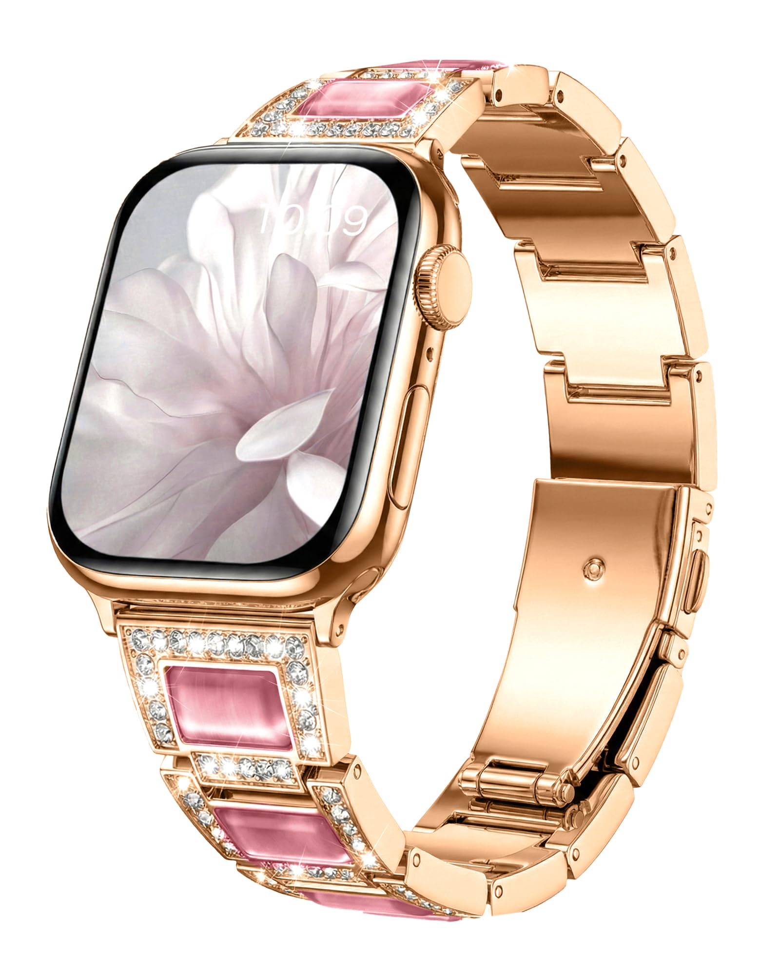 Dressy Rose Gold iWatch Bands for Women - Compatible with Apple Watch Series 10-1/SE/Ultra, Fits 38mm 40mm 41mm 42mm 44mm 46mm - Luxury Designer