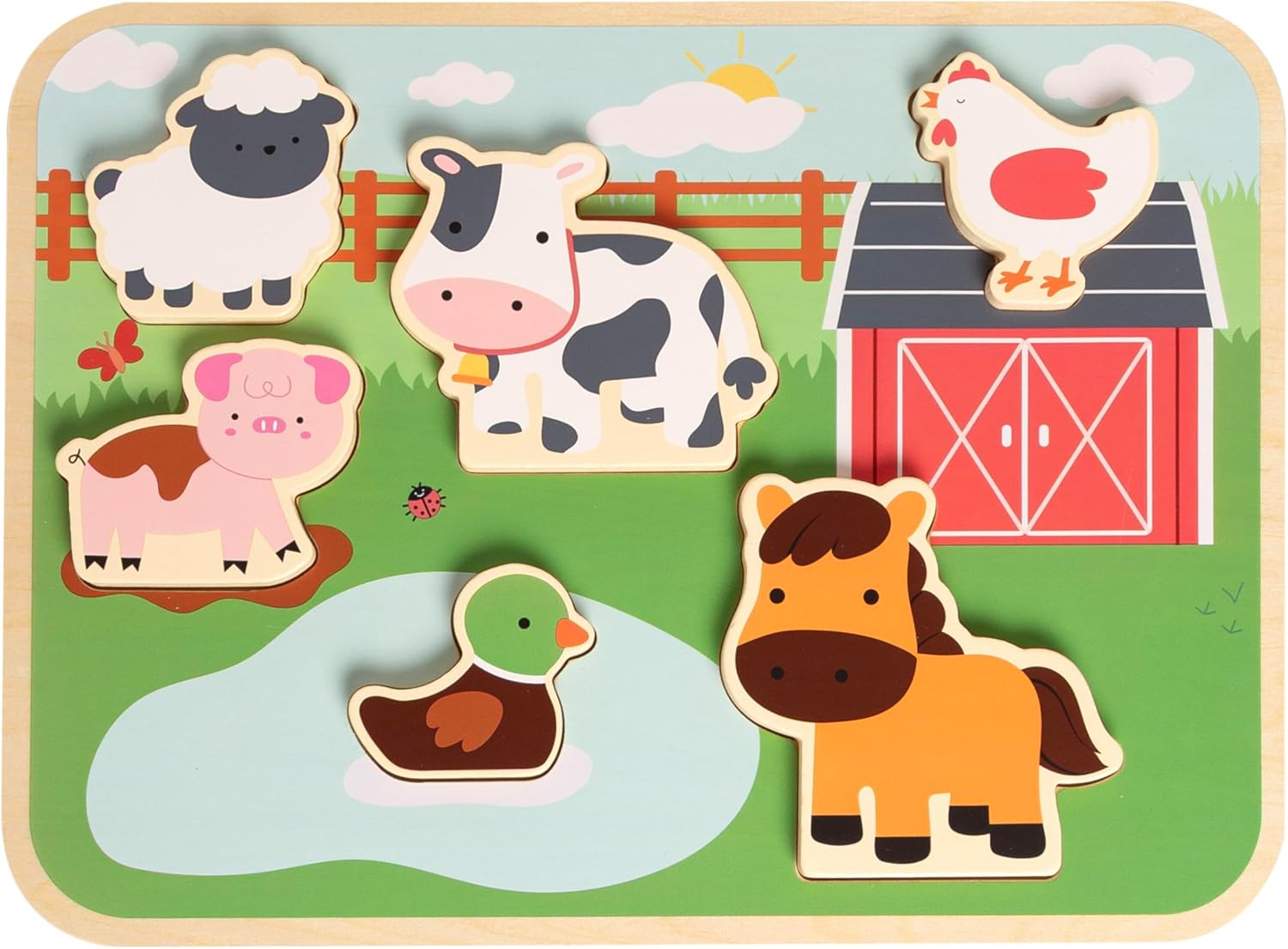 Pearhead Wooden Barn Puzzle, Farm Animal Learning Puzzle for Toddlers, Learn Animal Sounds Pegged Puzzle, Montessori Educational Toy