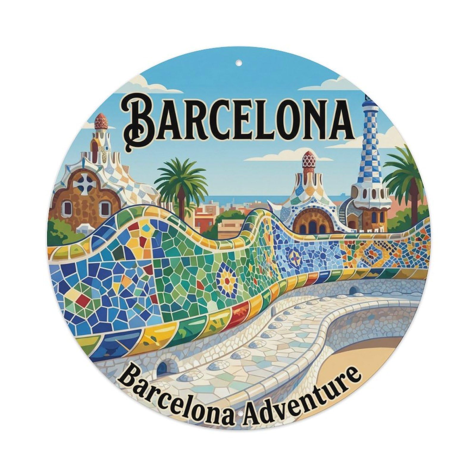 Vintage Travel Park Guell Barcelona Landmark 1 Metal Tin Sign Plaque