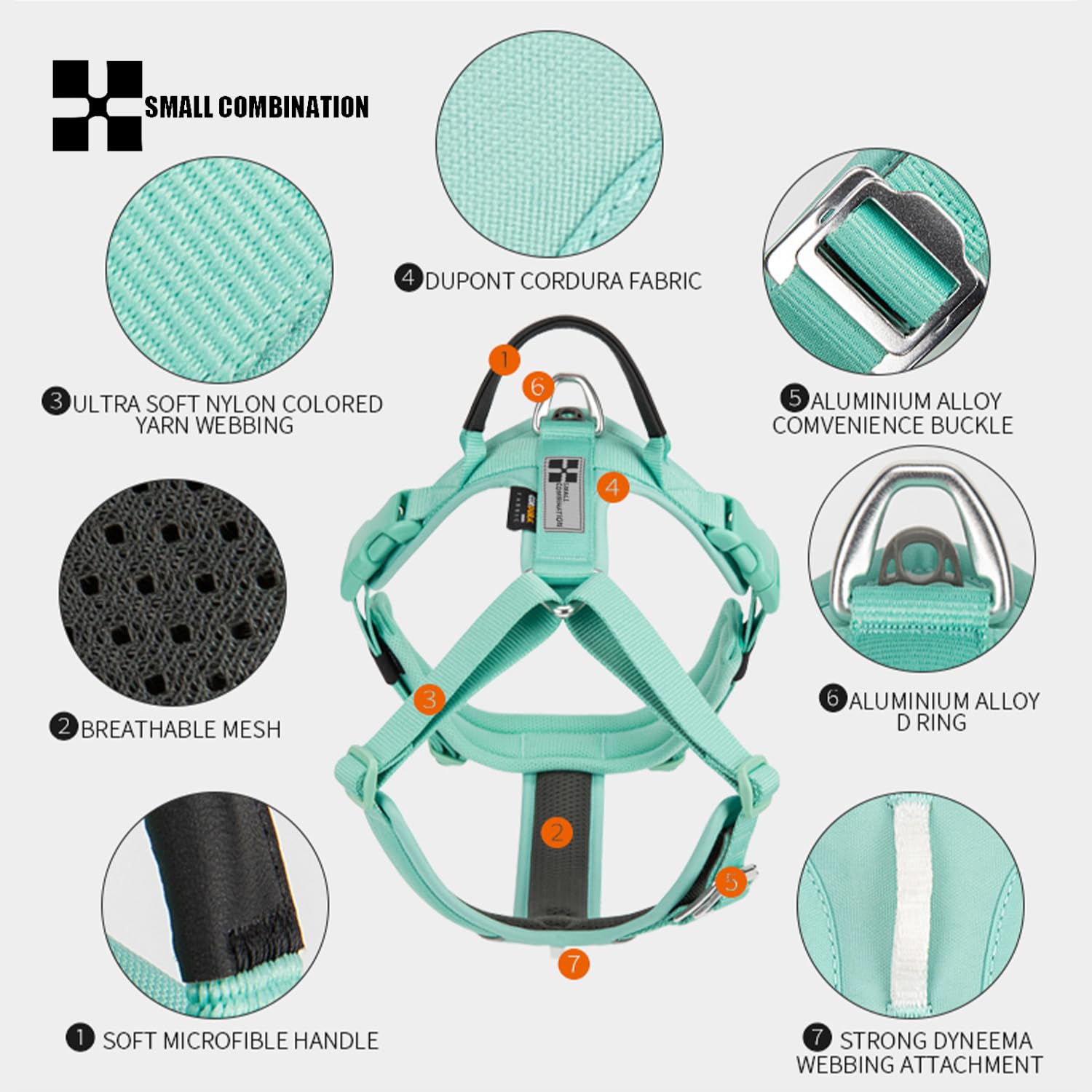 SMALL COMBINATION Dog Harness,No-pull Dog Harness,Adjustable Vest with Durable Handle,Small and medium-sized dog,Outdoor Training Walking Green(Aqua Green - Image 4