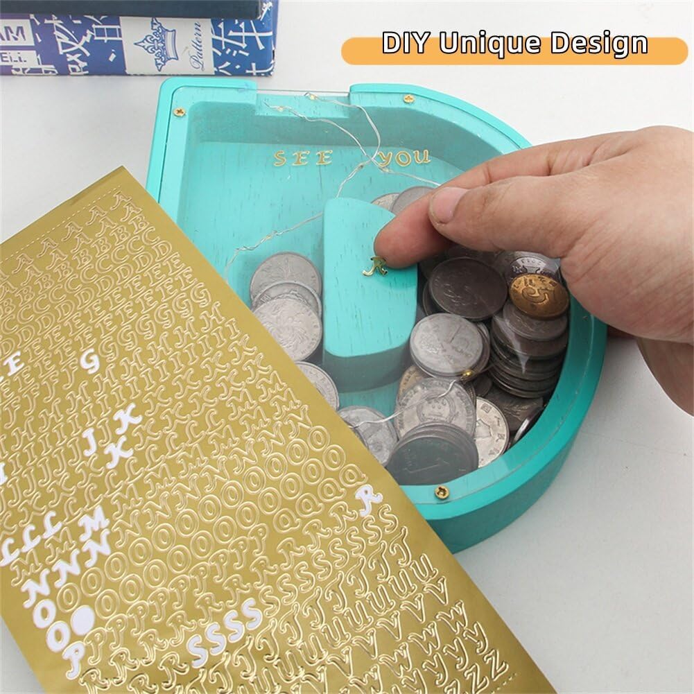 Wooden Piggy Bank, Personalized Letters Coin Bank Piggy Bank, Creative Twenty-six English Alphabet Letter Storage Tank, Money Box Wooden Piggy Bank Gift for Kids, Christmas Birthday Gift image 4