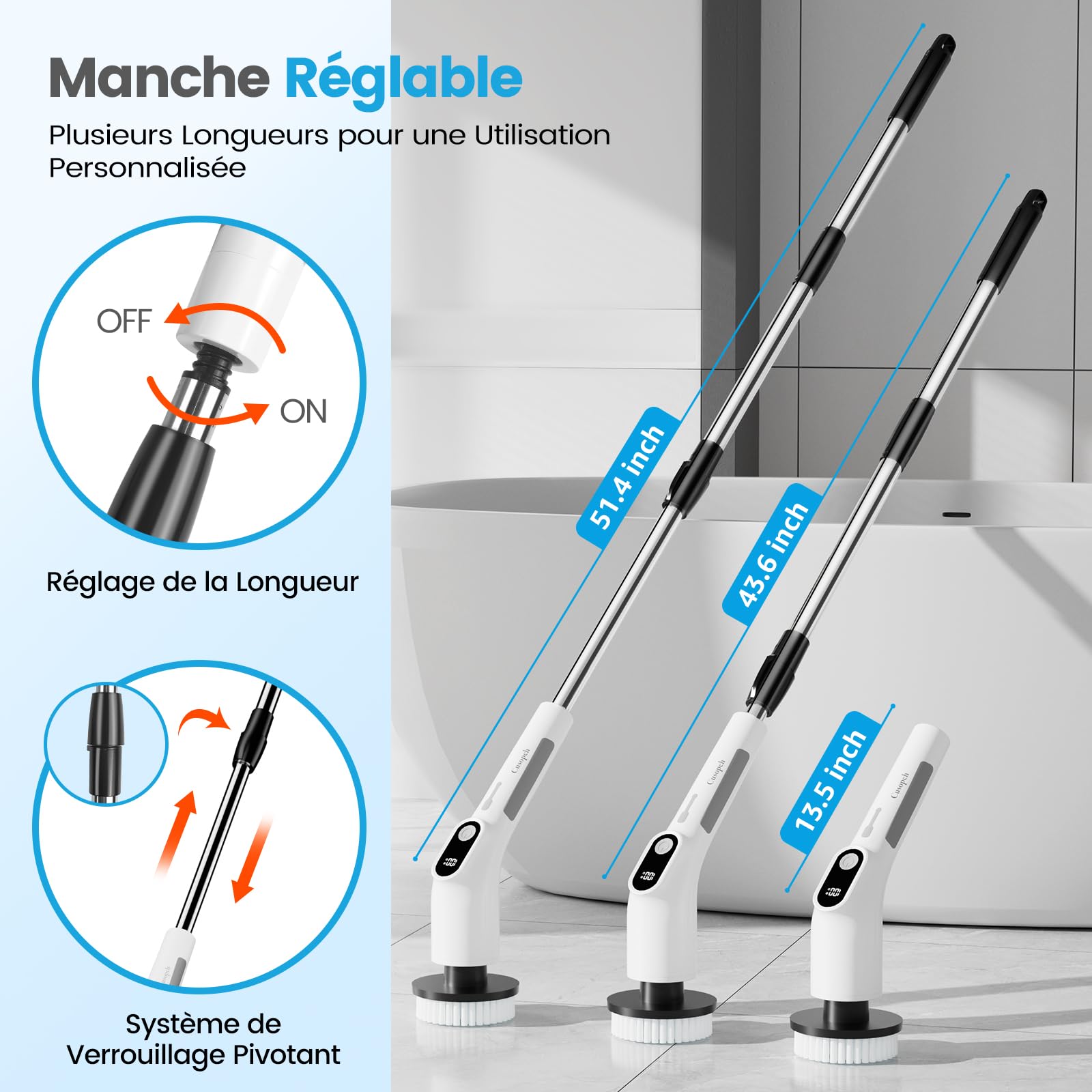 Rotating Electric Cleaning Brush with 8 Interchangeable Heads, Rechargeable Bathroom Cleaning Brush, 2 Adjustable Speeds for Bathroom, Kitchen, Tiles and Floors 1