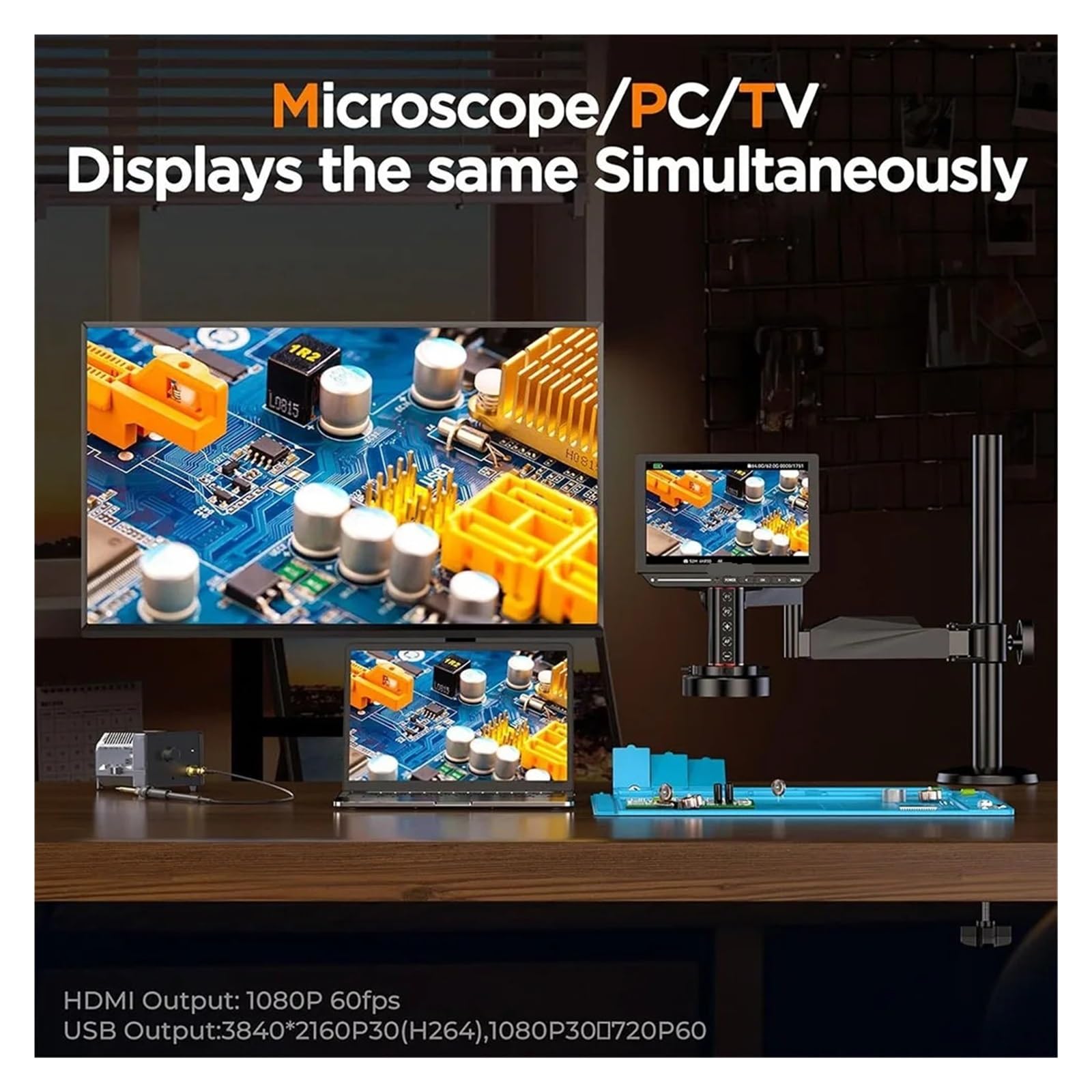 EM4K-AF Flex 10.1'' Autofocus Digital Microscope 4K Soldering Microscopio For Electronics 2000X HDM/I With Arm
