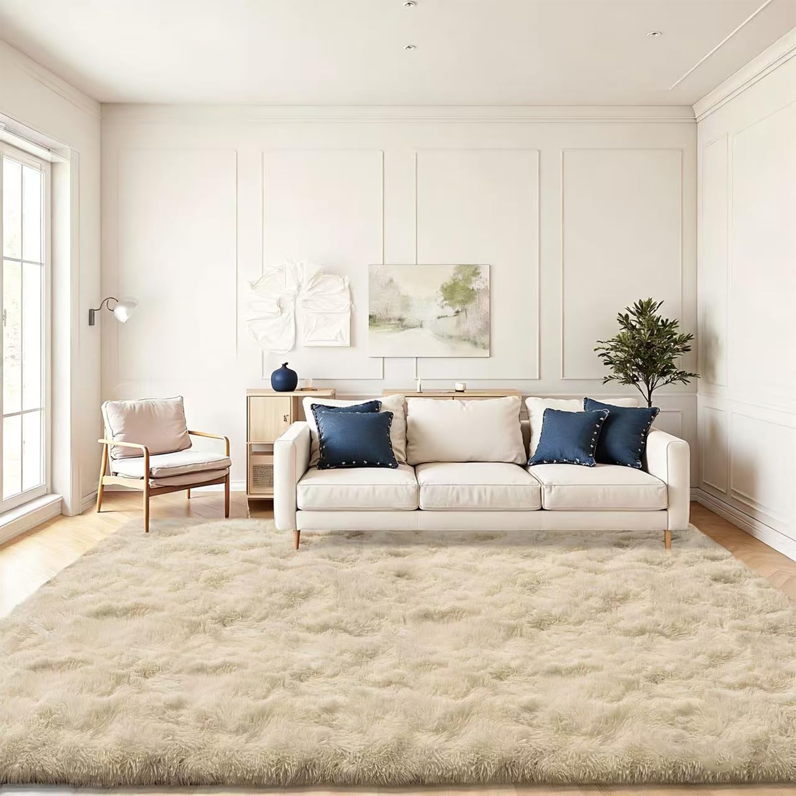 JOYARR Rugs Living Room, Large Area Carpet Fluffy Washable Soft Shaggy Anti Slip Modern Decor Mat for Bedroom Kids Nursery Room, Beige, 200x290 cm