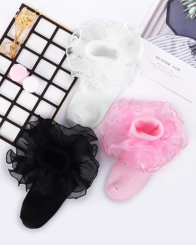 Miniatura 4 de Witwot Calcetines para niña pequeña con volantes grandes de encaje con volantes