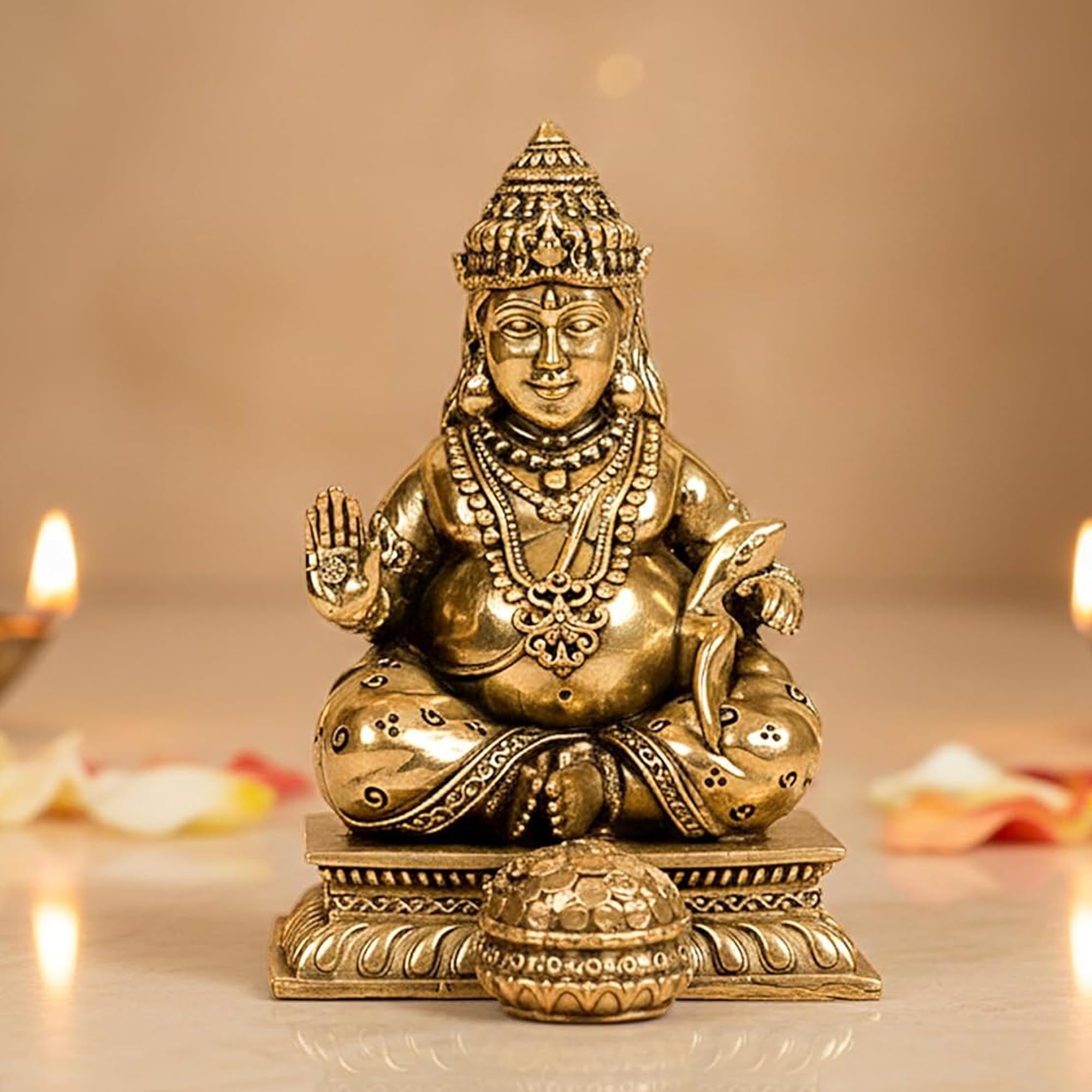 3" Brass Kuber Idol for Home & Office Lord Kuberan Statue for Wealth and Prosperity Handmade Brass Kuber Ji Murti for Pooja Room & Vastu Decor Traditional Auspicious Gift Decor Item-image-9