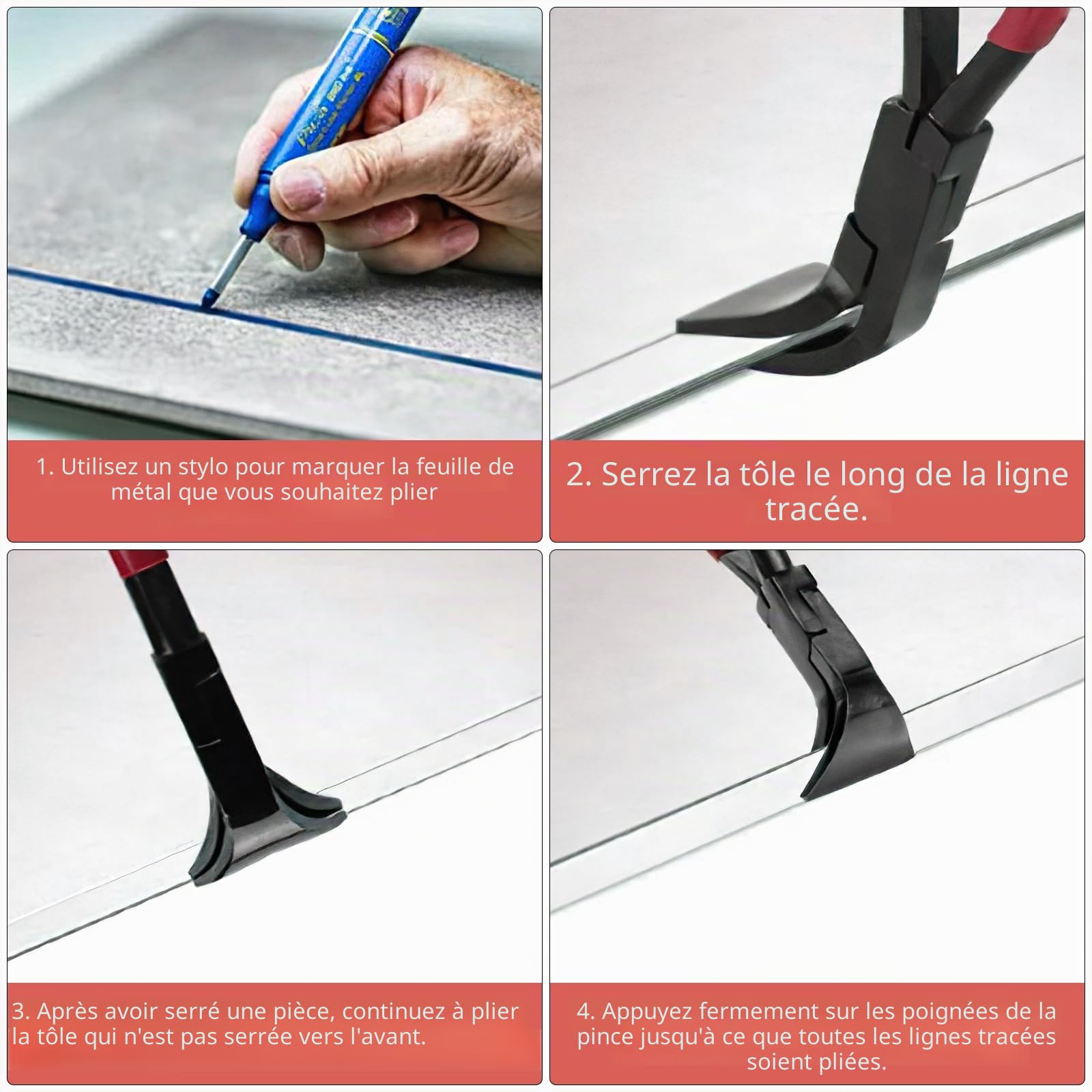 Pince à plier 45 °, largeur de la mâchoire 60 mm, pince plate plieuse tole pince à plier, pince multiprise Conçu spécifiquement pour plier ou redresser les bords de tôles fines