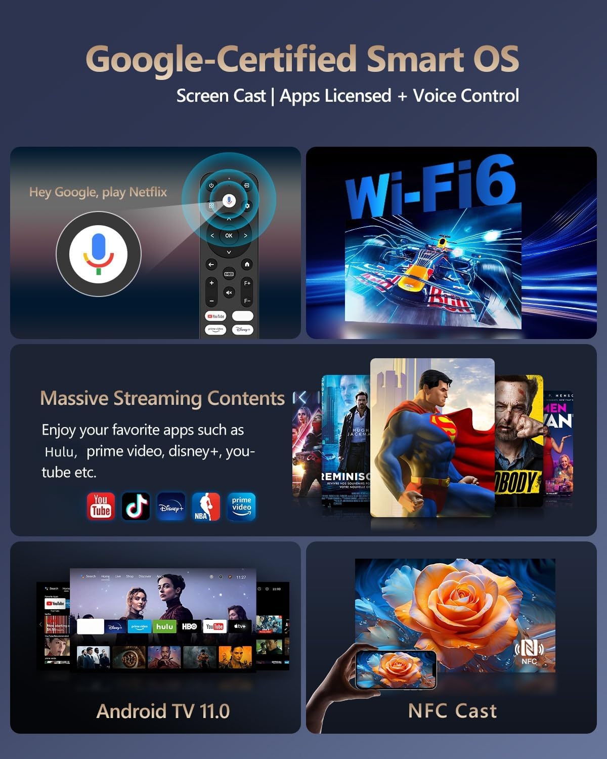 Daylight Projector 4K HDR Home Theater, Smart Daytime Movie Gaming TV Projectors with WiFi 6, NFC, Bluetooth, Apps, ToF Auto Focus, HDMI ARC,2200ANSI High Lumens for Golf Simulator Ceiling Bright Room