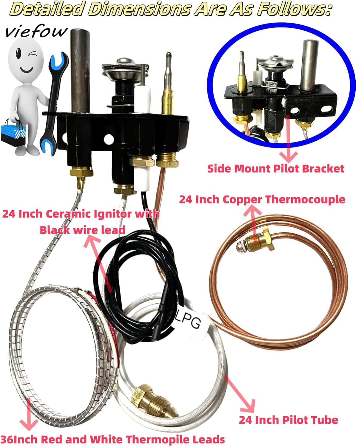 108084-03 69L18 Propane Gas Pilot Assembly for Lennox Elite, IHP, Merit, Superior, Astria Fireplaces and Inserts, Pilot Replacement Parts