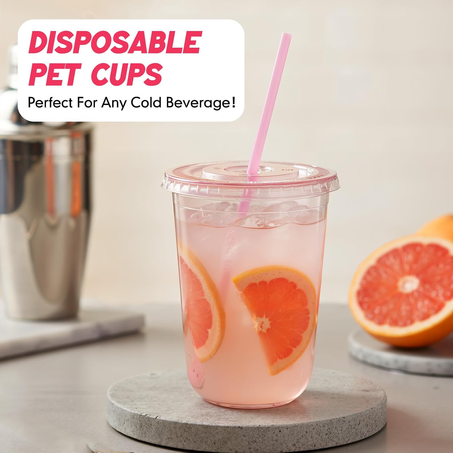 Ziliny 25 Sets Pink Plastic Cups with Lids and Straws Coffee Cups, 16oz image 5