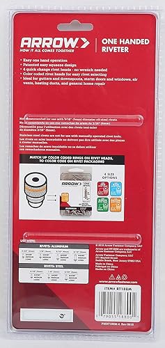 Miniatura 8 de Arrow RT188M - Remachadora manual para metal, tela, cuero y reparación automática, utiliza remaches ciegos de 3/32 pulgadas, 1/8 pulgadas, 5/32
