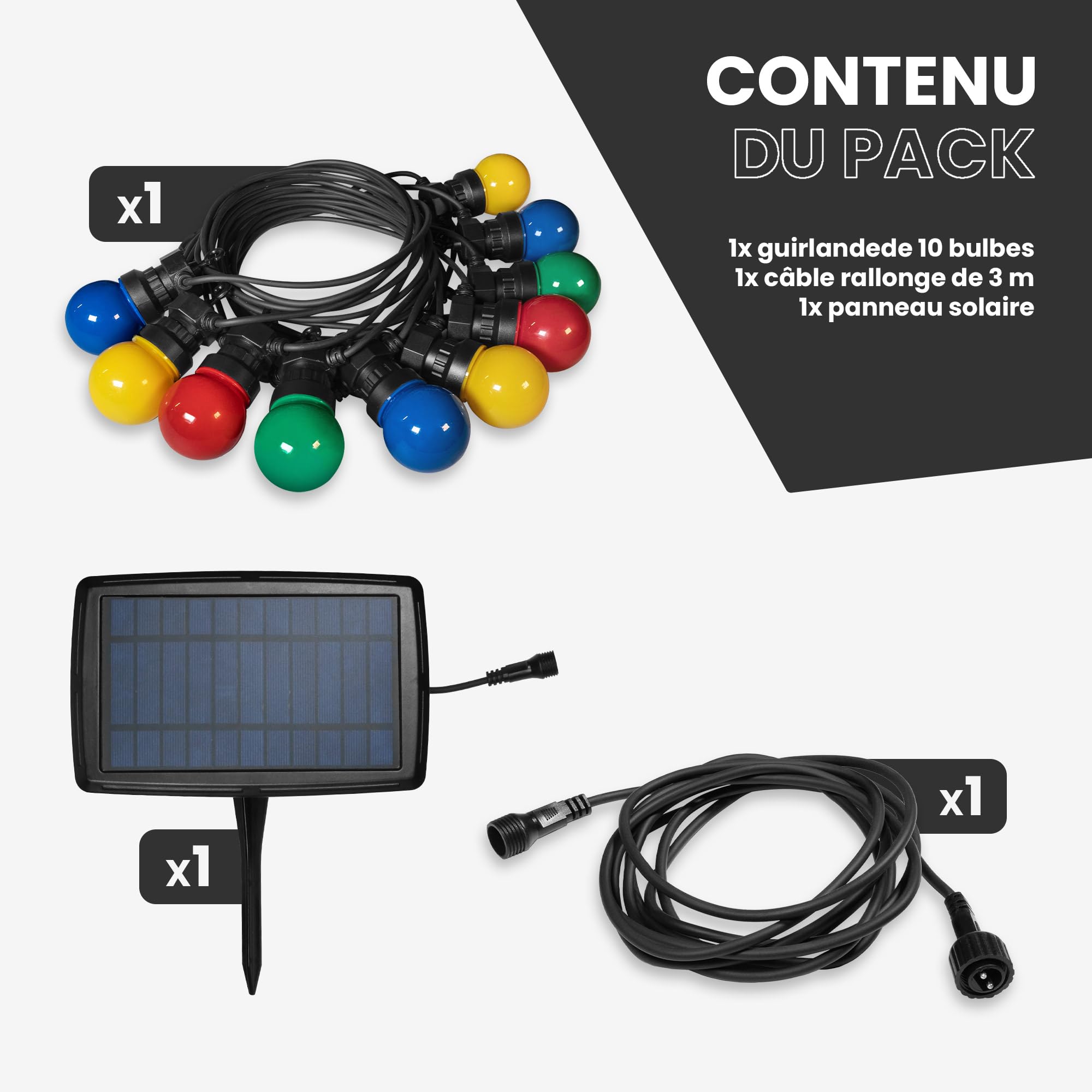 SKYLANTERN® Partylichterkette 10m Außen bunt – 10 E27 Glühbirnen (blau, rot, gelb, grün) – IP44 wetterfest – Romantische LED Lichterkette für Garten & Terrasse