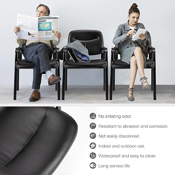 OLIXIS Guest Reception Chair - Waiting Room Chair Set of 2 with Fixed PU Leather Padded Armrest, Clinic Chairs with Lumbar Support, Office Desk Chairs Without Wheels Restaurant, Library, Barber Store