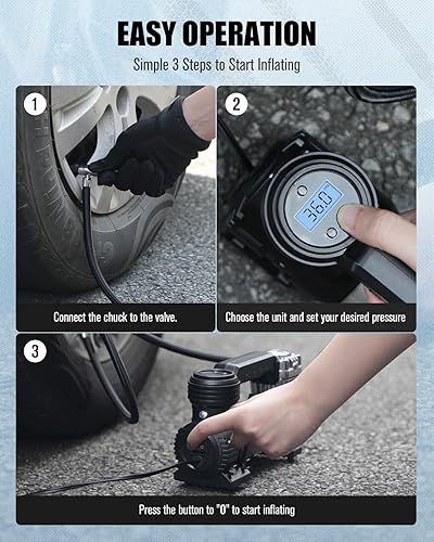 Miniatura 6 de Avid Power Compresor de aire portátil para inflado de neumáticos, inflado rápido de 30 LM, inflador automático de neumáticos con calibre, bomba de